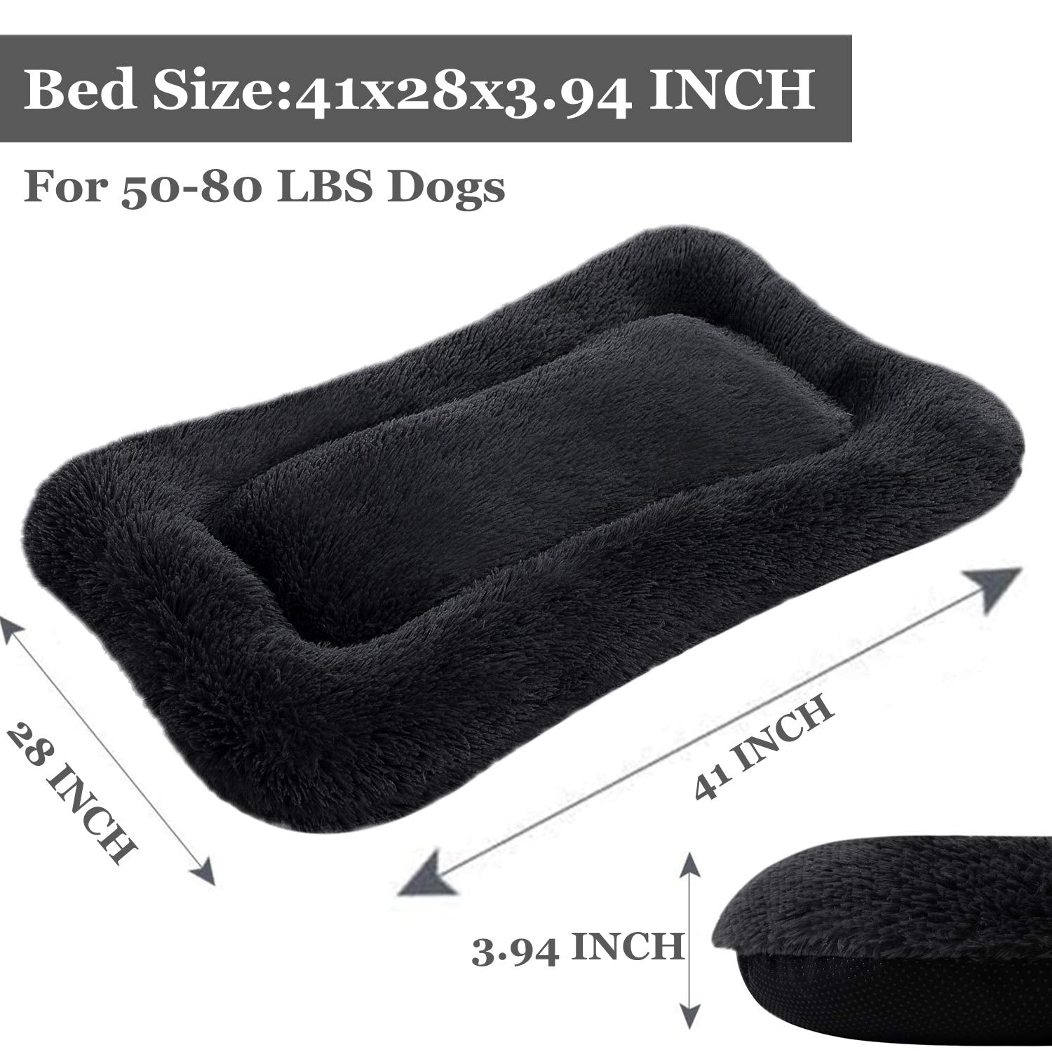 Coohom Deluxe Plush Dog Bed - Anti-Slip Washable Cushion for X-Large Dogs, Black, Model CHDB22XLDG