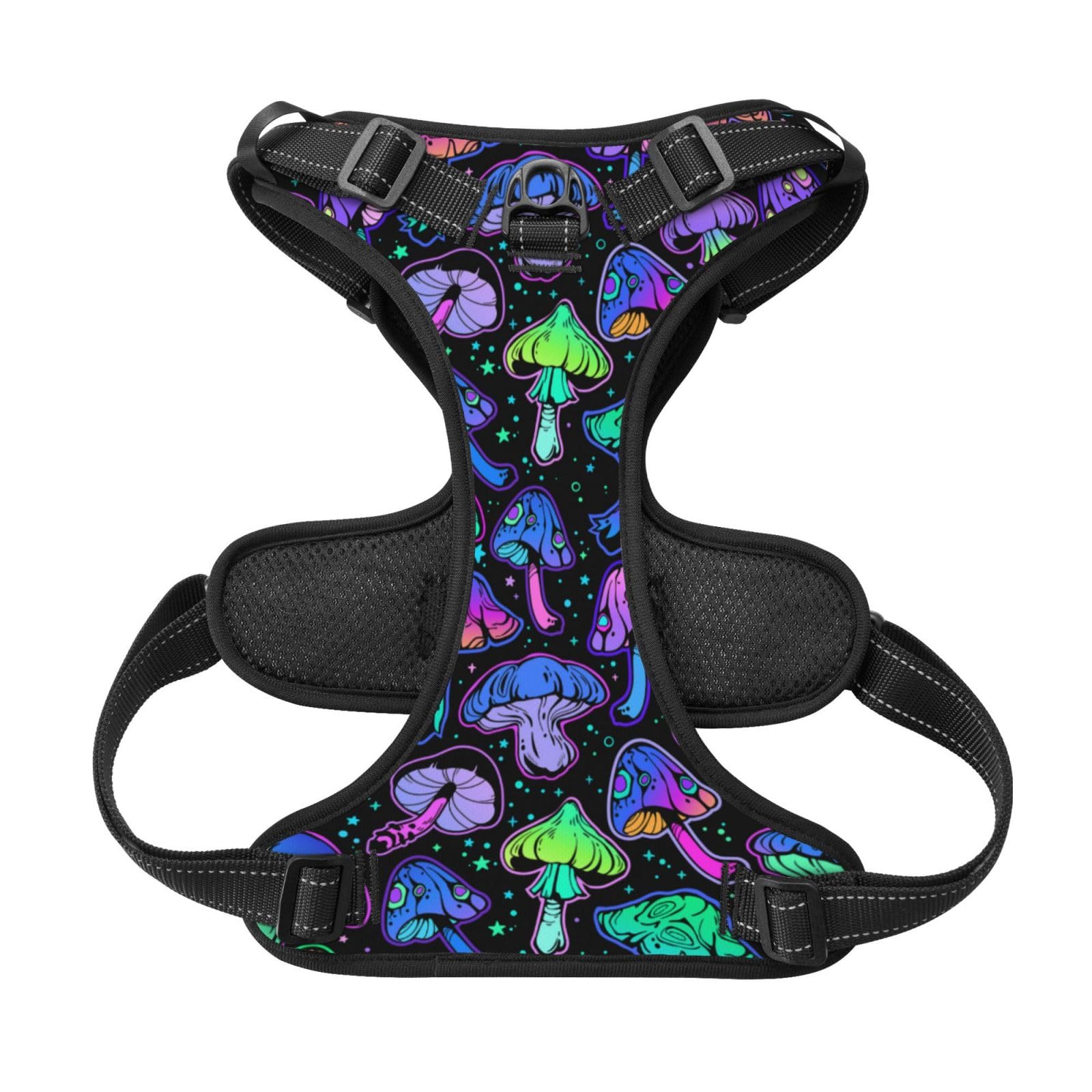 Soft Goth Gothic Hippie Trippy Magic Mushroom Breathable Dog Harness Double Fashion Vest With Adjustable Neck And Chest