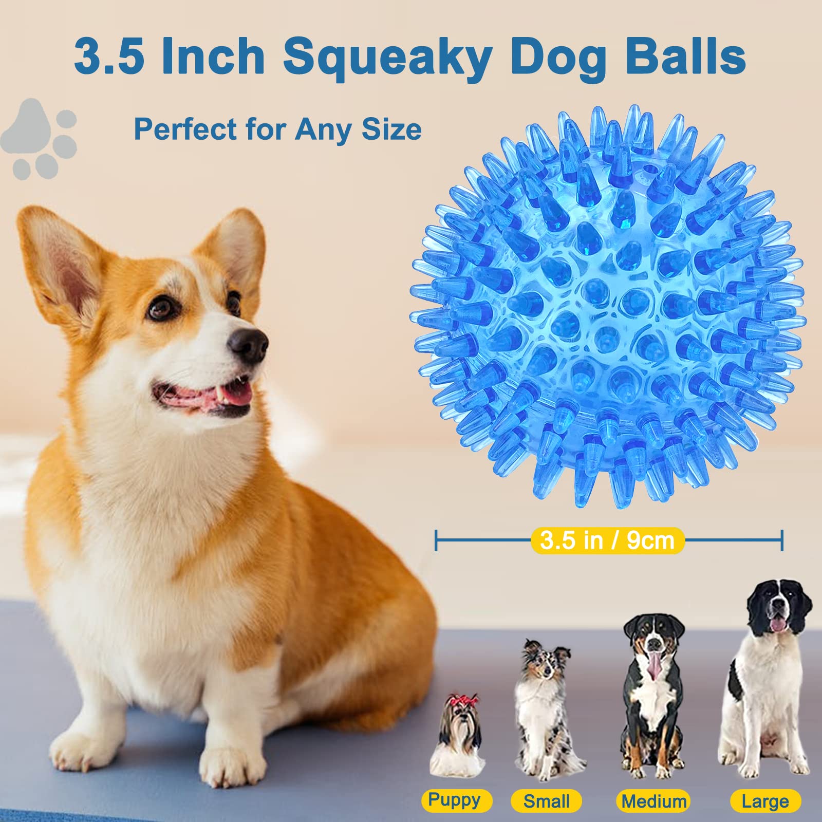 Beieverluck 12 Pack 3.5 Inch Squeaky Dog Toy Balls Spikey Dog Balls Large Dog Chew Toys For Medium Large And Small Dogs For Aggr