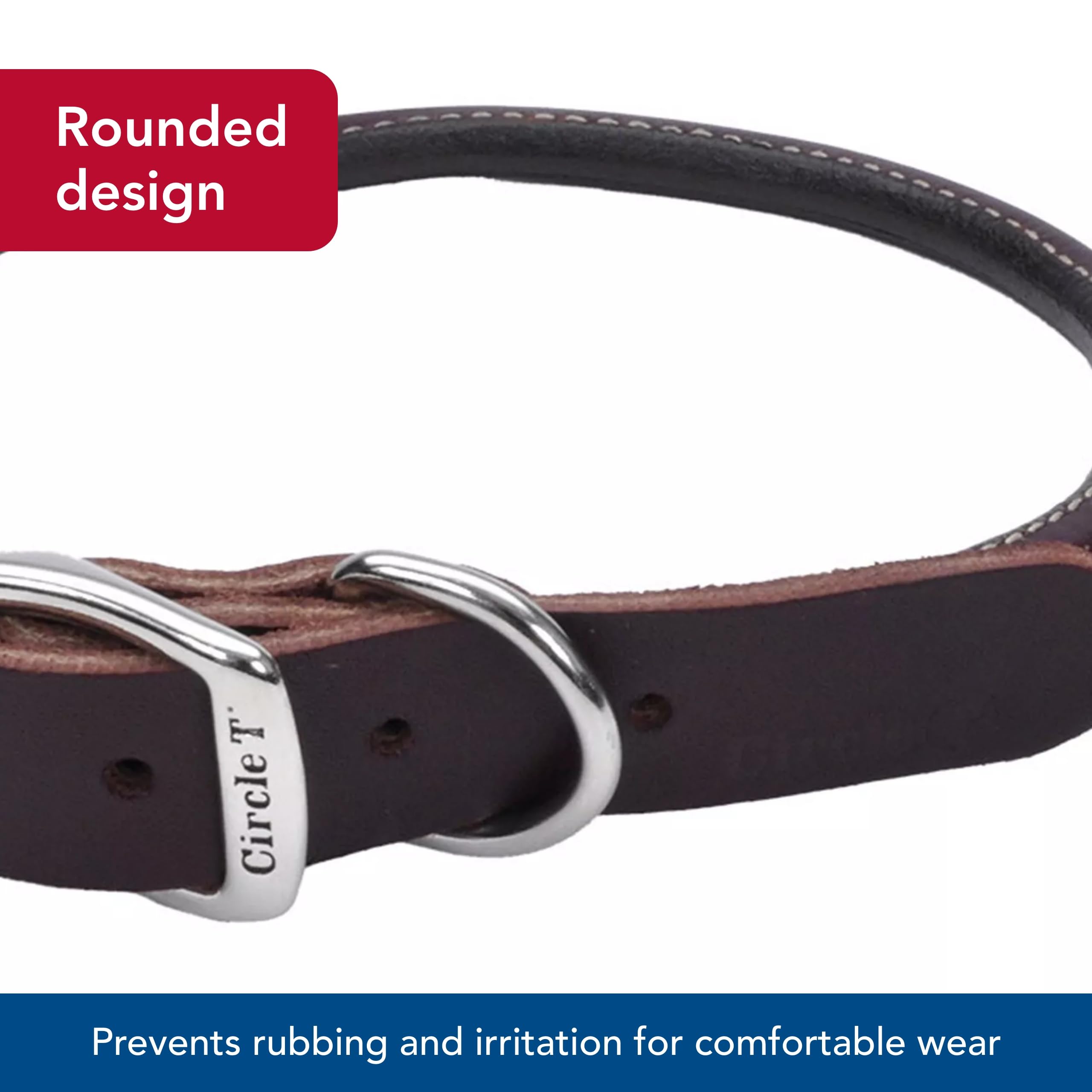 Coastal Pet Circle T Latigo Leather Round Dog Collar - Handcrafted Leather Pet Collar For Dogs - Comfortable For Dogs With Long Hair Or Sensitive Skin - 3/8' X 20'