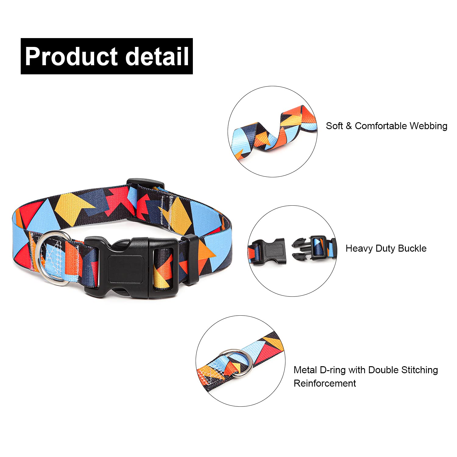 Suredoo Adjustable Dog Collar With Patterns, Ultra Comfy Soft Nylon Breathable Pet Collar For Small Medium Large Dogs (M, Color Block)