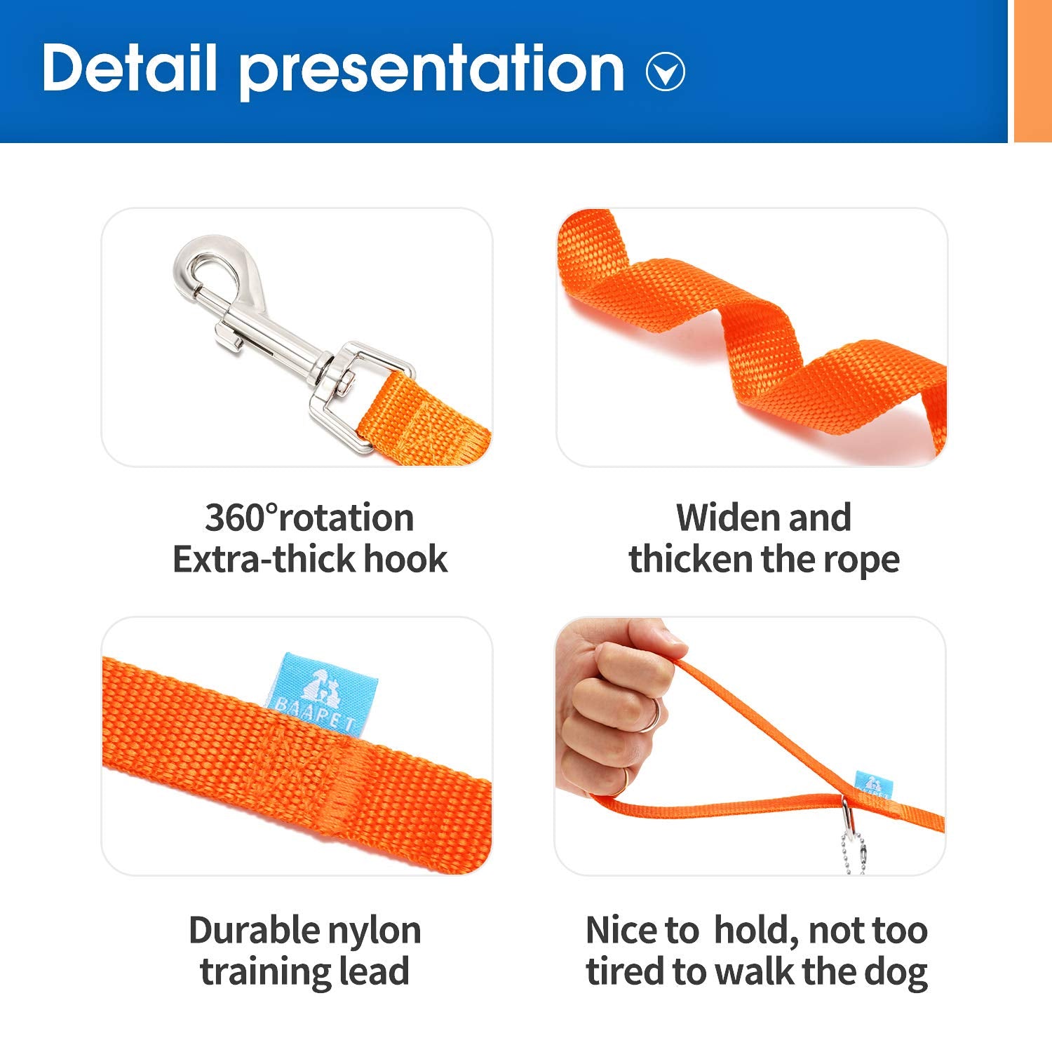 Baapet 15/20/30/50/100 Ft Long Dog Training Leash With Clickers For Small, Medium And Large Dogs Or Cats (50 Feet, Orange)