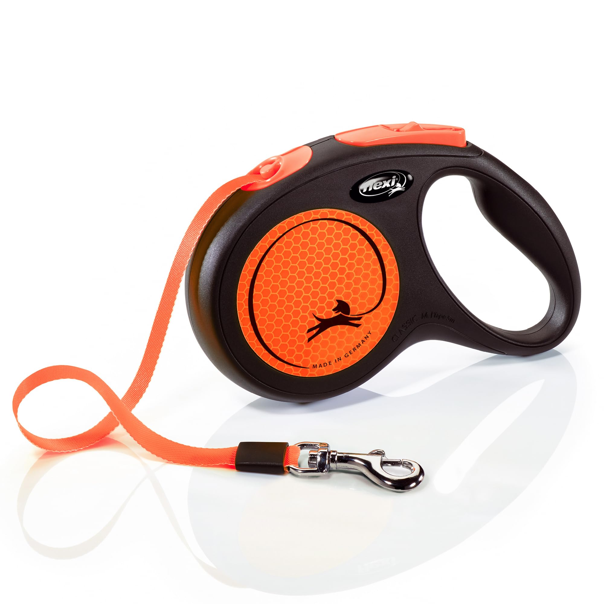 Flexi New Neon Tape Orange Medium 5M Retractable Dog Leash/Lead For Dogs Up To 25Kgs/55Lbs