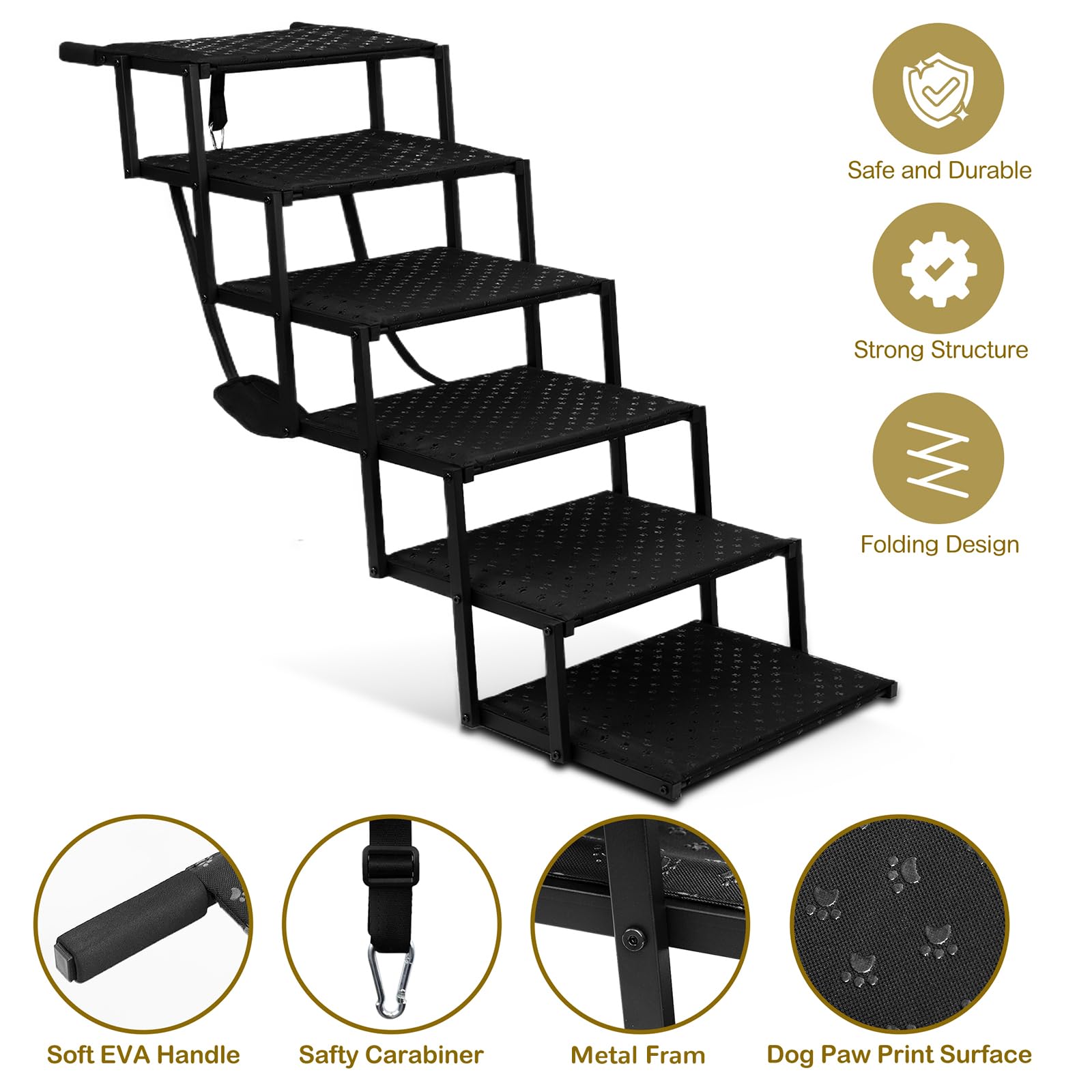 Extra Wide Dog Stairs For Car - Foldable Dog Ramps For Large Dogs With Non Slip Surface, Portable Dog Steps For Cars And Suv, Tr