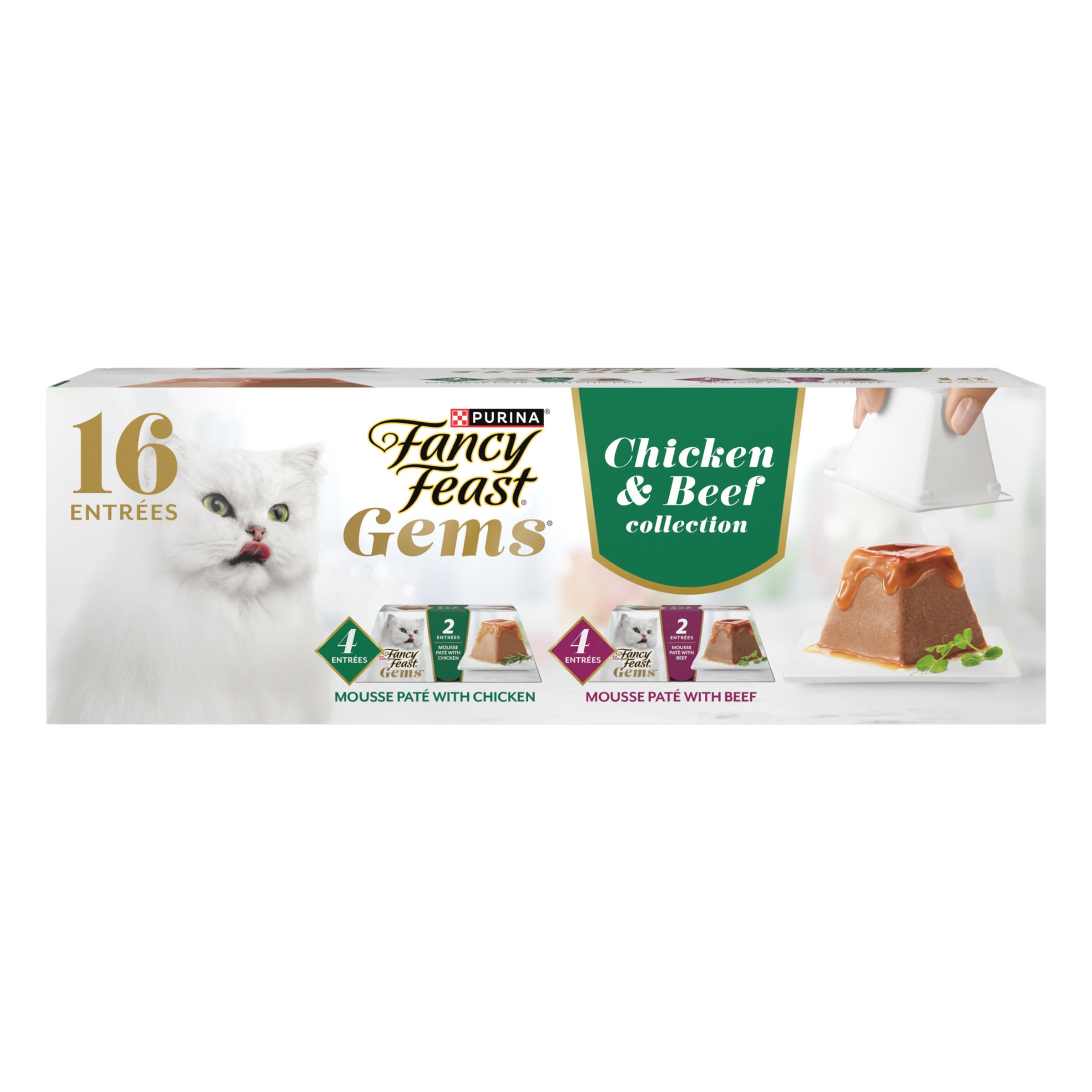 Fancy Feast Gems Pate Cat Food Mousse Chicken or Beef and a Halo of Savory Gravy Wet Cat Food Variety Pack - (1) 8 ct. Boxes - 8