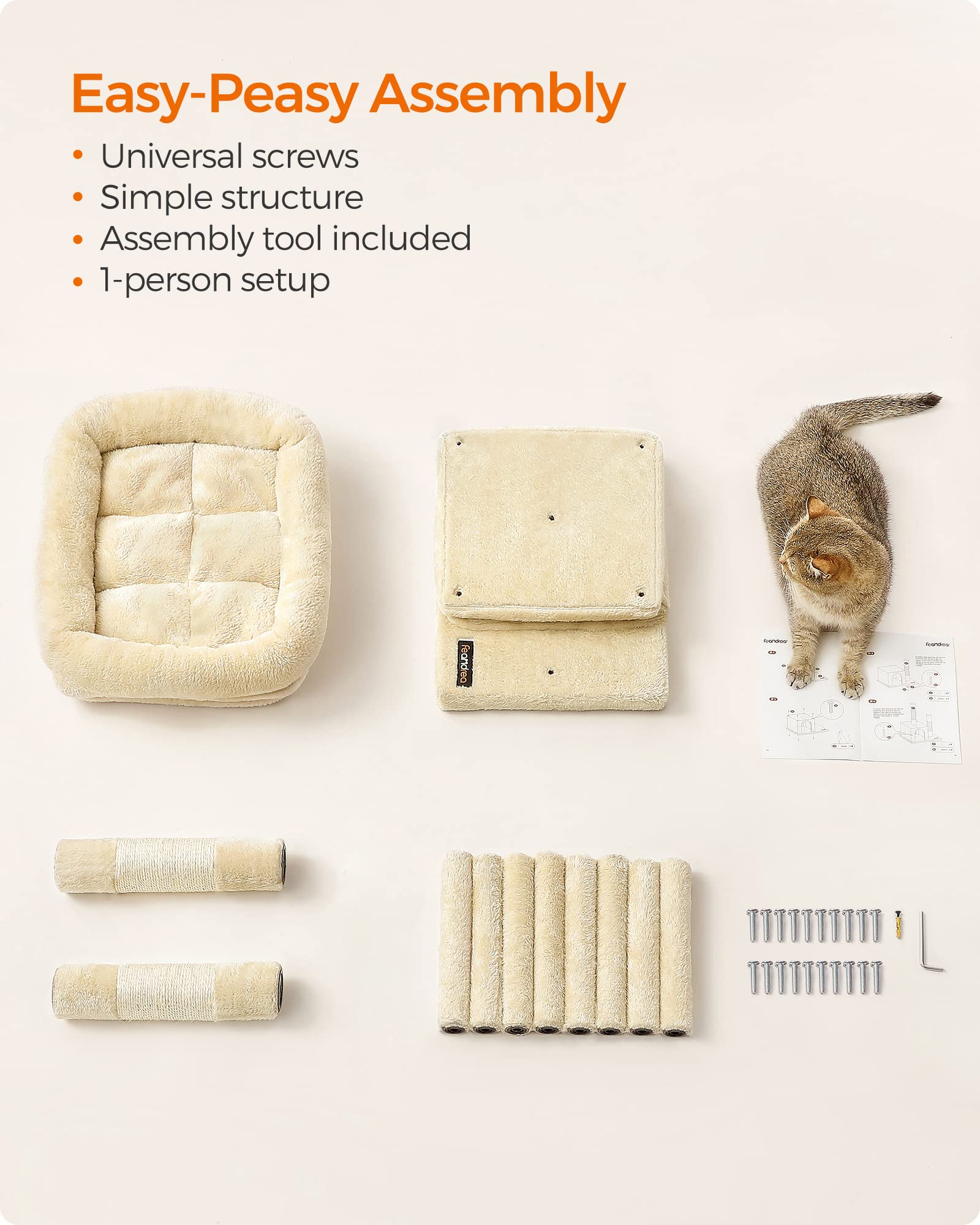 Feandrea Cat Tree, 26.4-Inch Cat Tower, S, Cat Condo For Kittens Up To 7 Lb, Large Cat Perch, 2 Cat Caves, Scratching Post, Beig