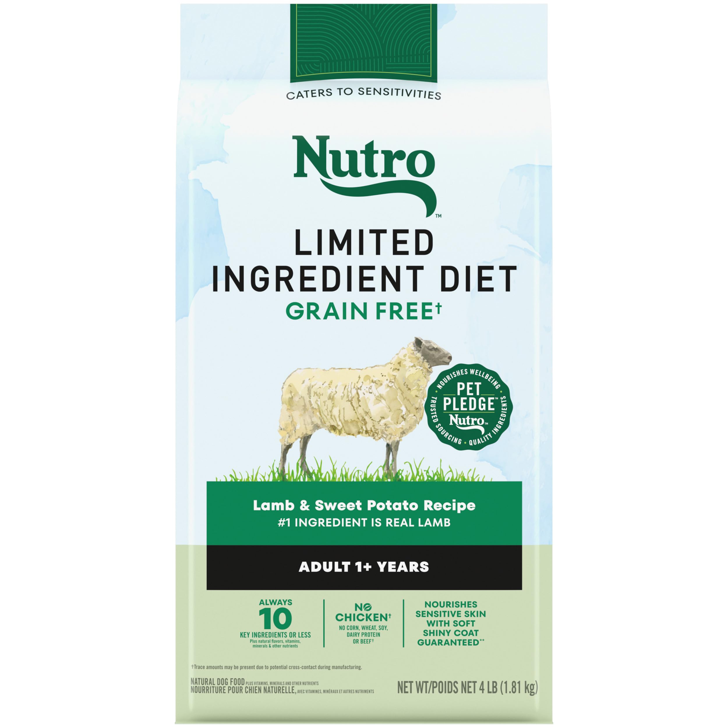 NUTRO Limited Ingredient Diet Adult Dry Dog Food, Lamb & Sweet Potato Dog Kibble, 4 lb. Bag