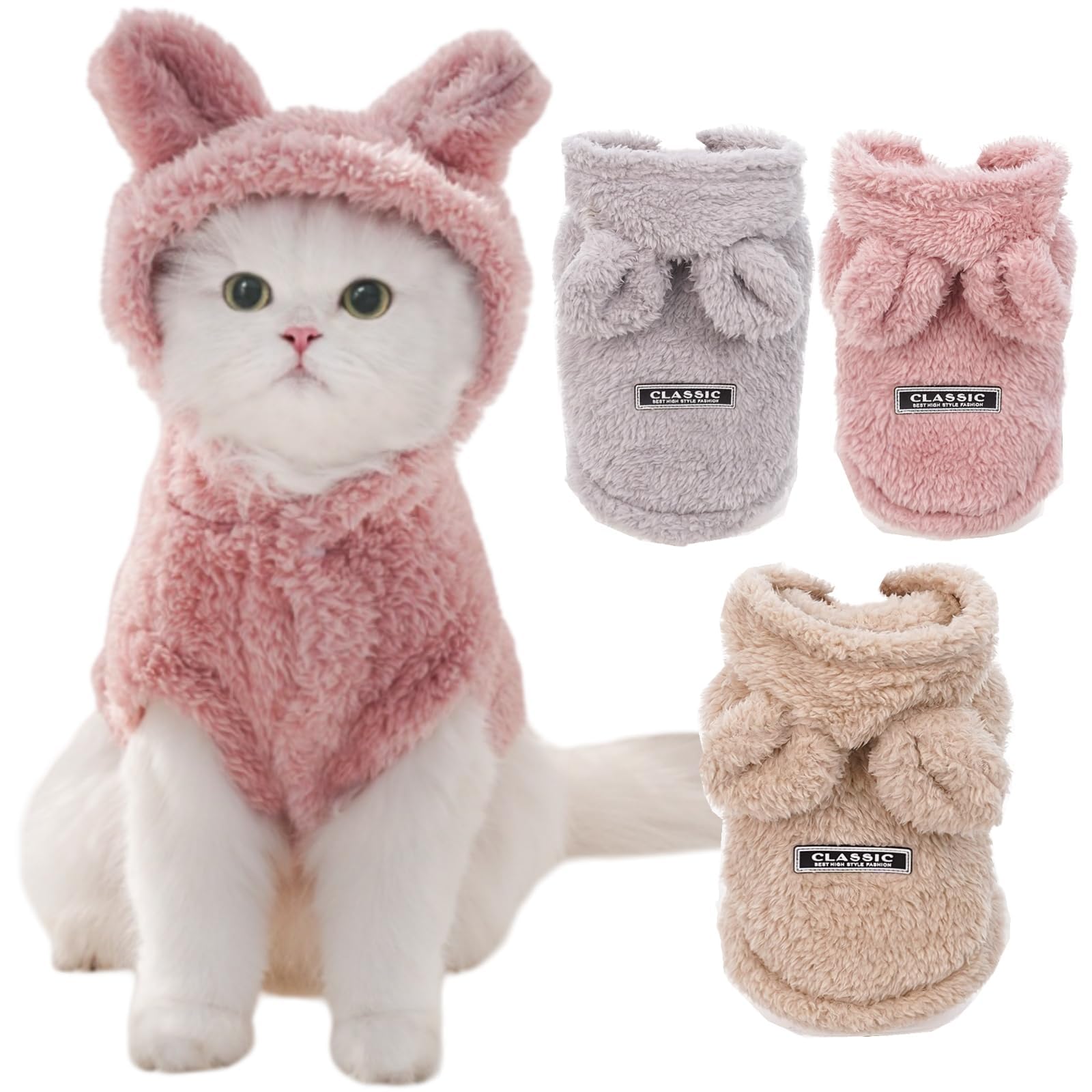 Cat Bunny Ears Costume Cute Dog Kitten Hoodies Sweater Rabbit Ears Puppy Pet Apparel (Xx-Large,Pink)