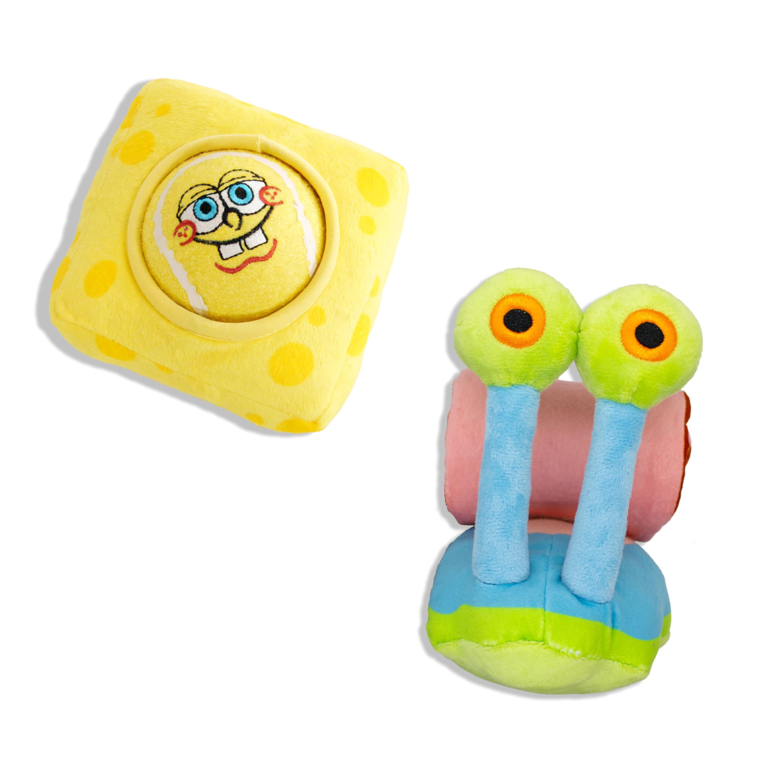 Design Lab, Inc. Spongebob Squarepants Official Merchandise | Plush Dog Toys | 2-Pack Gary & Spongebob Tennis Ball & Treat Dispe
