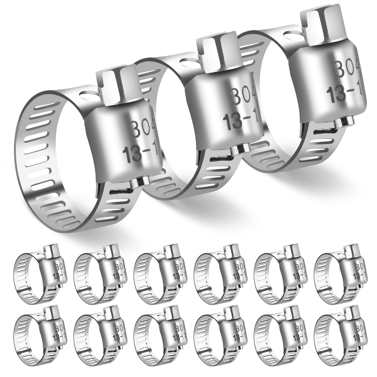 Dloubleiy 15Pcs Hose Clamp Set - Stainless Steel Hose Clamps With Worm Gear, Adjustable 1/2'' To 3/4'' (13-19Mm) For Plumbing, Automotive, And Mechanical Applications