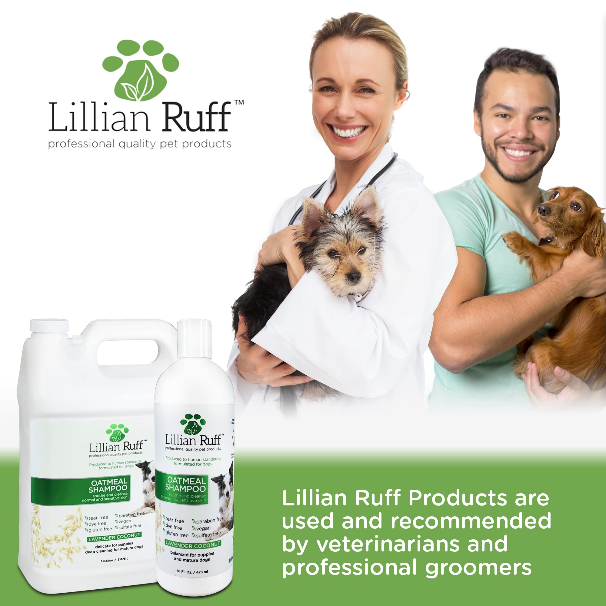 Lillian Ruff Calming Oatmeal Pet Shampoo For Dry Skin & Itch Relief With Aloe & Hydrating Essential Oils - Replenish Moisture & Deodorize -Gentle Dog Shampoo For Normal/Sensitive Skin (Gallon & Pump)