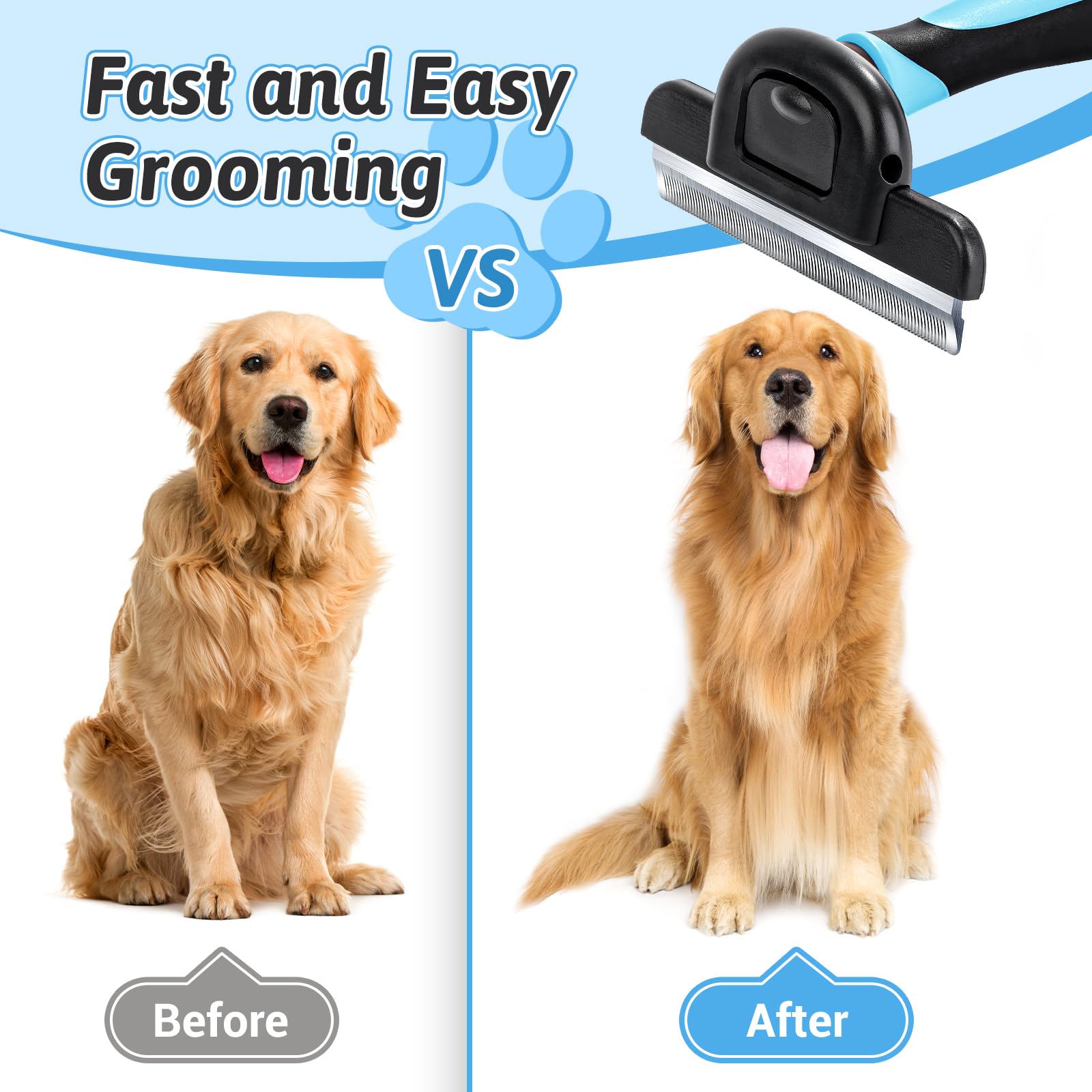 Miu Color Long Hair Pet Grooming Brush, Deshedding Tool For Medium And Large Dogs & Cats, Effectively Reduces Shedding By Up To 95% For Pet Hair, Blue