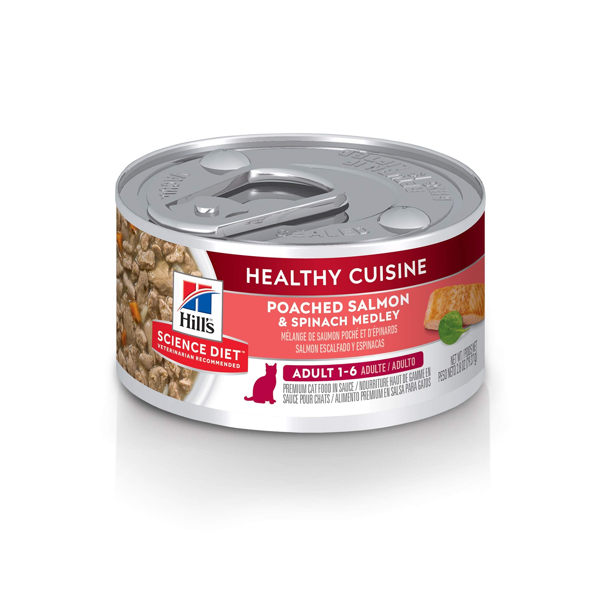 Hills Science Diet Healthy Cuisine, Adult 1-6, Great Taste, Wet Cat Food, Patched Salmon & Spinach Stew, 2.8 oz Can, Case of 24
