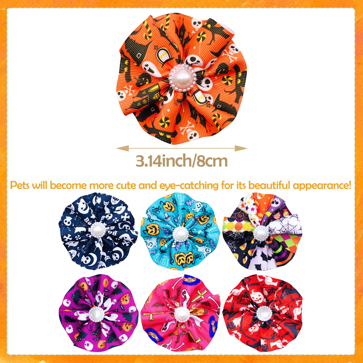 JpGdn 12pcs Halloween Dog Collar Flowers Bows Attachment Sliding for Medium Large XL Puppy Cats Rabbit Party Holiday Grooming Co