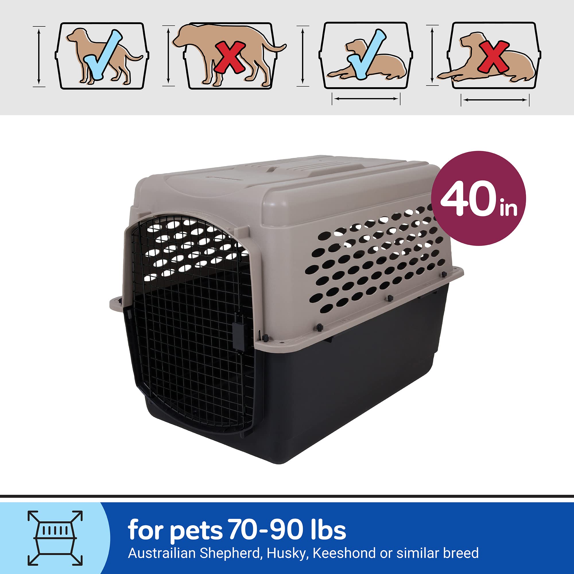 Petmate Vari Dog Kennel - Portable Dog Carriers & Crates for Large Dogs, Made in USA, Airline-Friendly, Durable Plastic, Pet Car