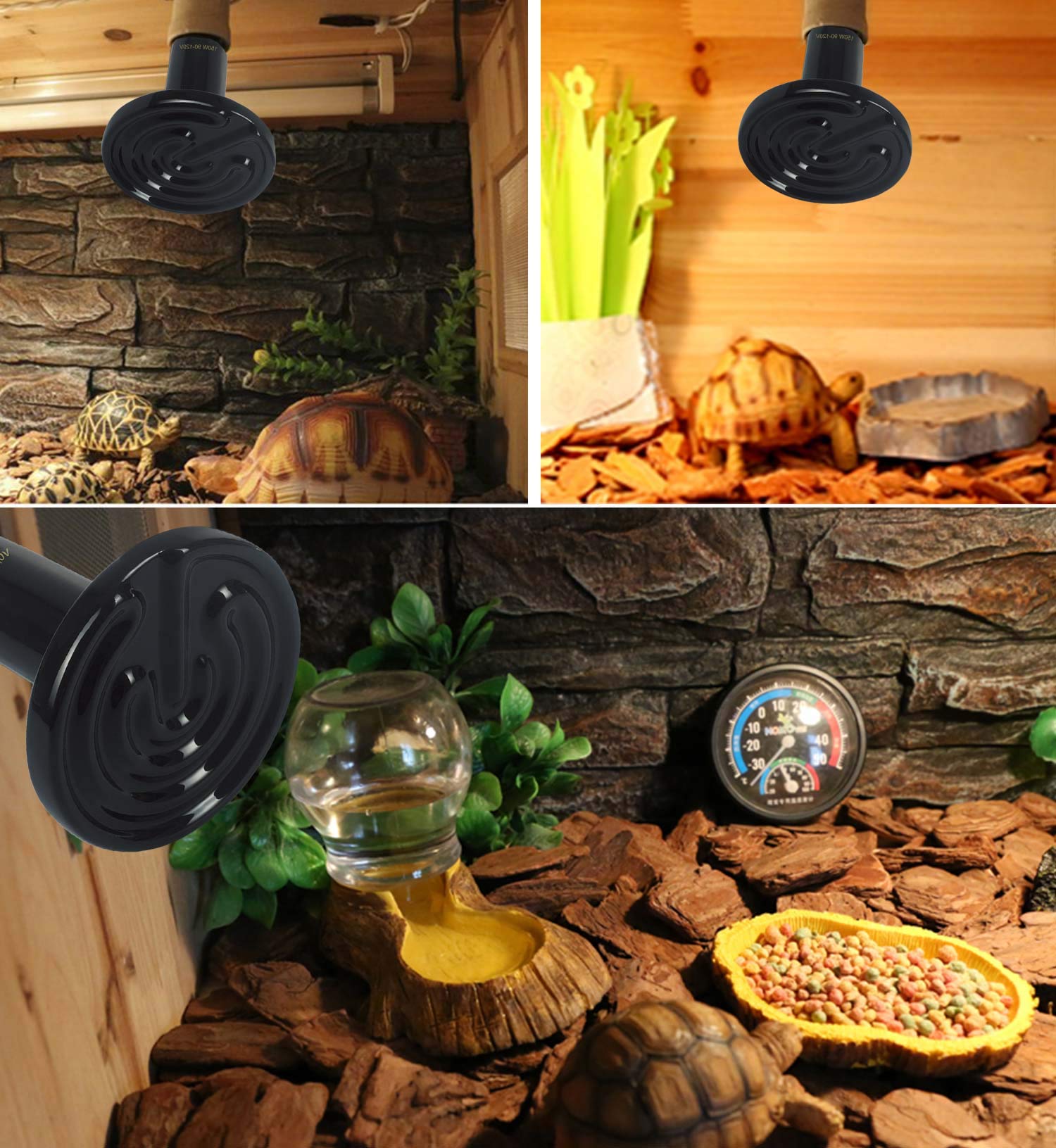 OMAYKEY 2-Pack 150W Ceramic Heat Lamp with 1-pcs Digital-Thermometer, Infrared Heat Emitter Bulbs for Reptiles, Amphibians, Chic