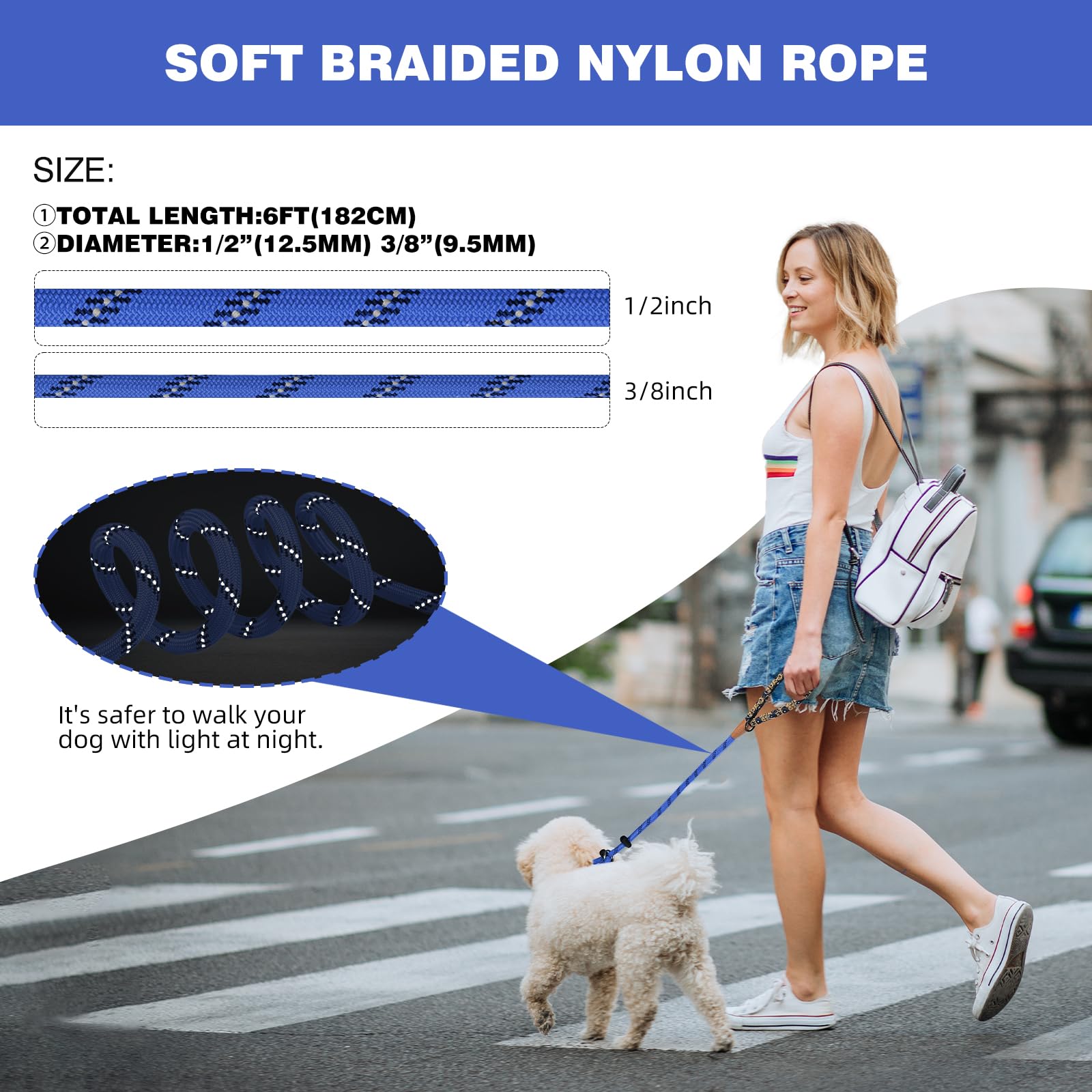 Lynxking Slip Lead Dog Leash Reflective, Heavy Duty Comfortable Strong Rope For Large Medium Small Dogs No Pull Pet Training (Bl