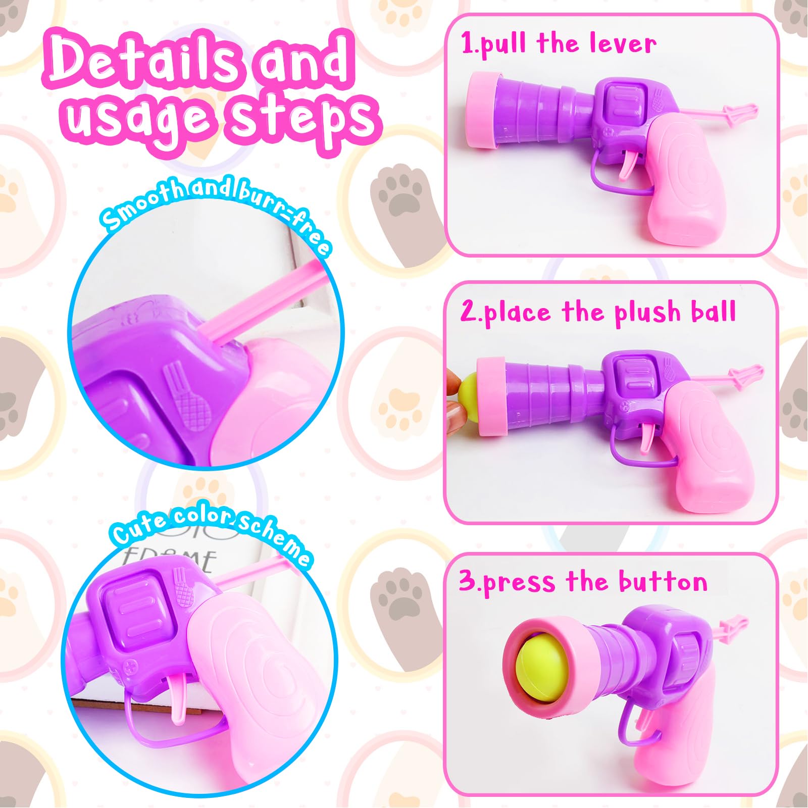 Eerrhhaq 2 Cat Toy Launchers & 100 Cat Pom Pom Balls,Cat Toys Balls Launcher,Launch Ball Interactive Toy,Silent Plush Elastic Ba
