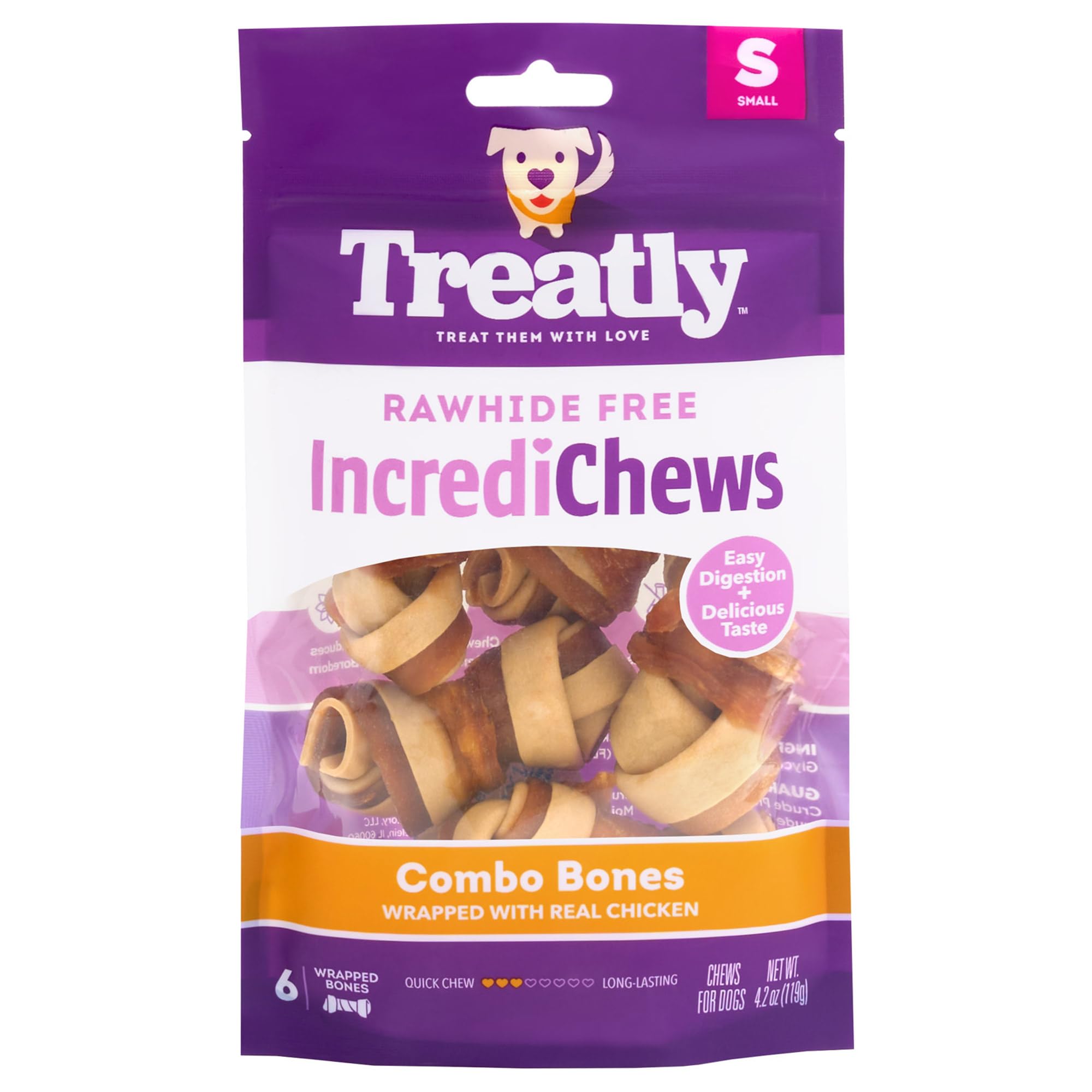 Treatly IncrediChews Bone w/Chicken Meat Wrap Dog Chew Treats - 6 Count/1 Pack