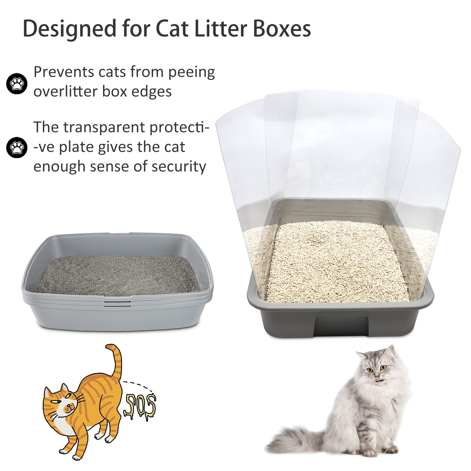 3Pcs Cat Litter Box Pee Shields,Transparent Easy Clean Litter Box Splash Guard For Open Top Litter Pan 15?1.5In- Litter Box Not Included