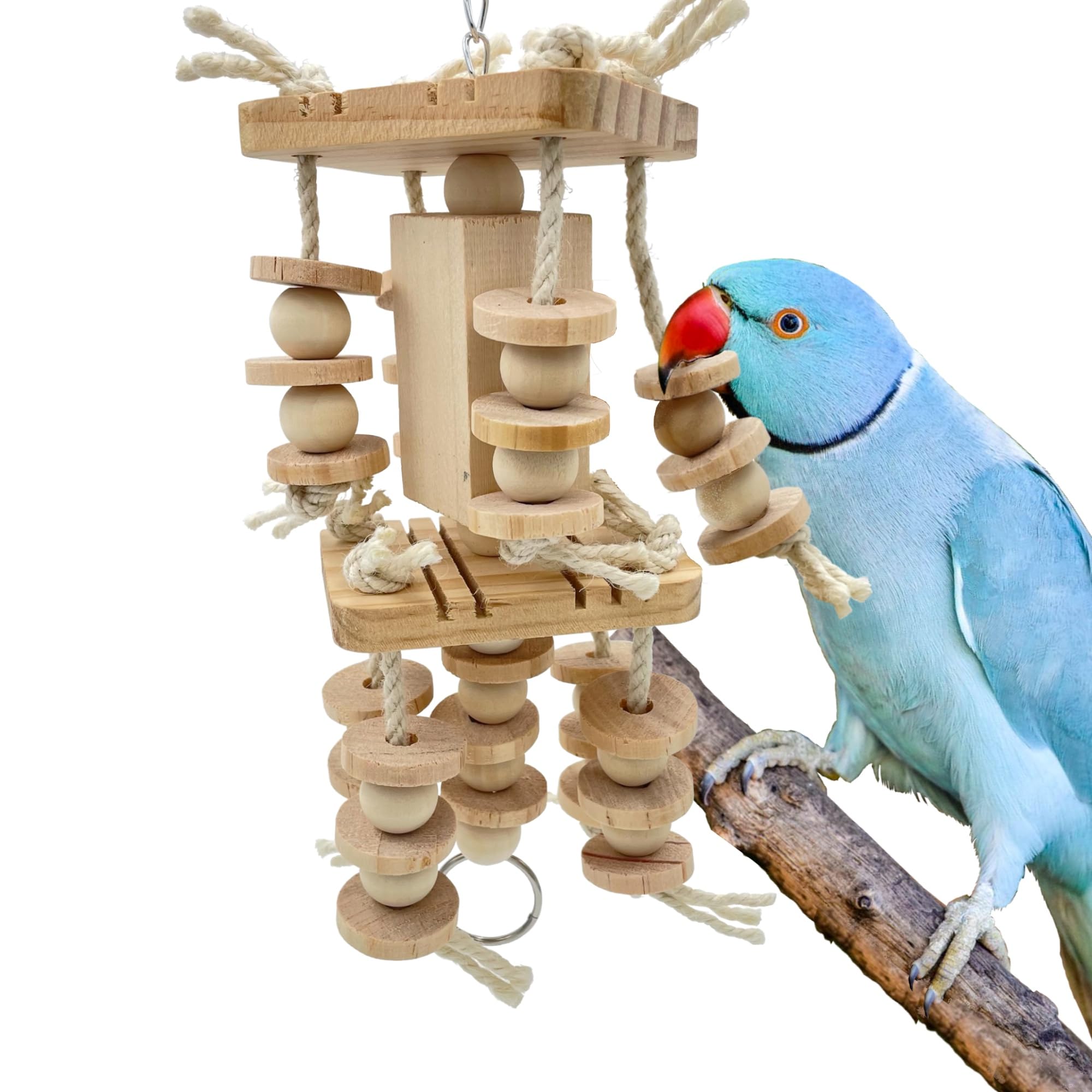 GILYGI Dye-Free Block & Knot Chewing Toys for Medium and Large Parrots - Natural Wooden Bird Toys for Parakeet, Conures, Cockati