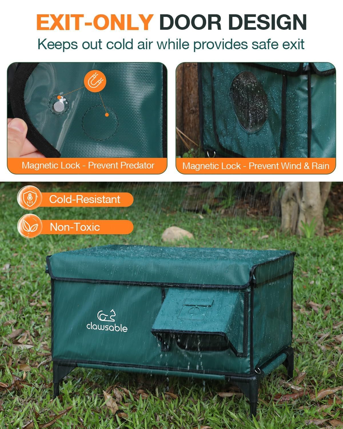 Indestructible Heated Cat House for Outside Winter, 100% Waterproof, Safe Escape Door, Insulated Outdoor Cat Shelter with Heater