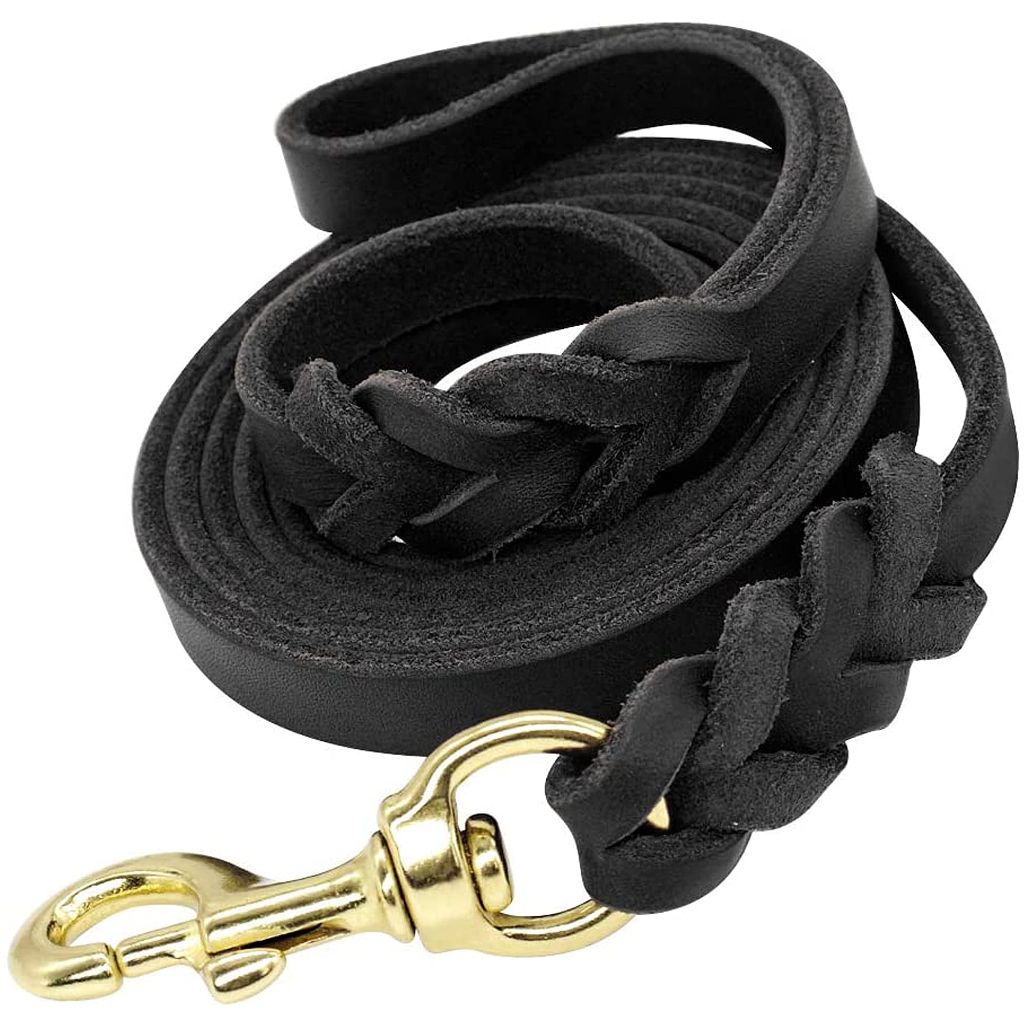 Black Leather Dog Leash - Braided Leather Dog Leashes - Dog Training Leash - Heavy Duty Military Gradetraining  Walking 5 Ft By