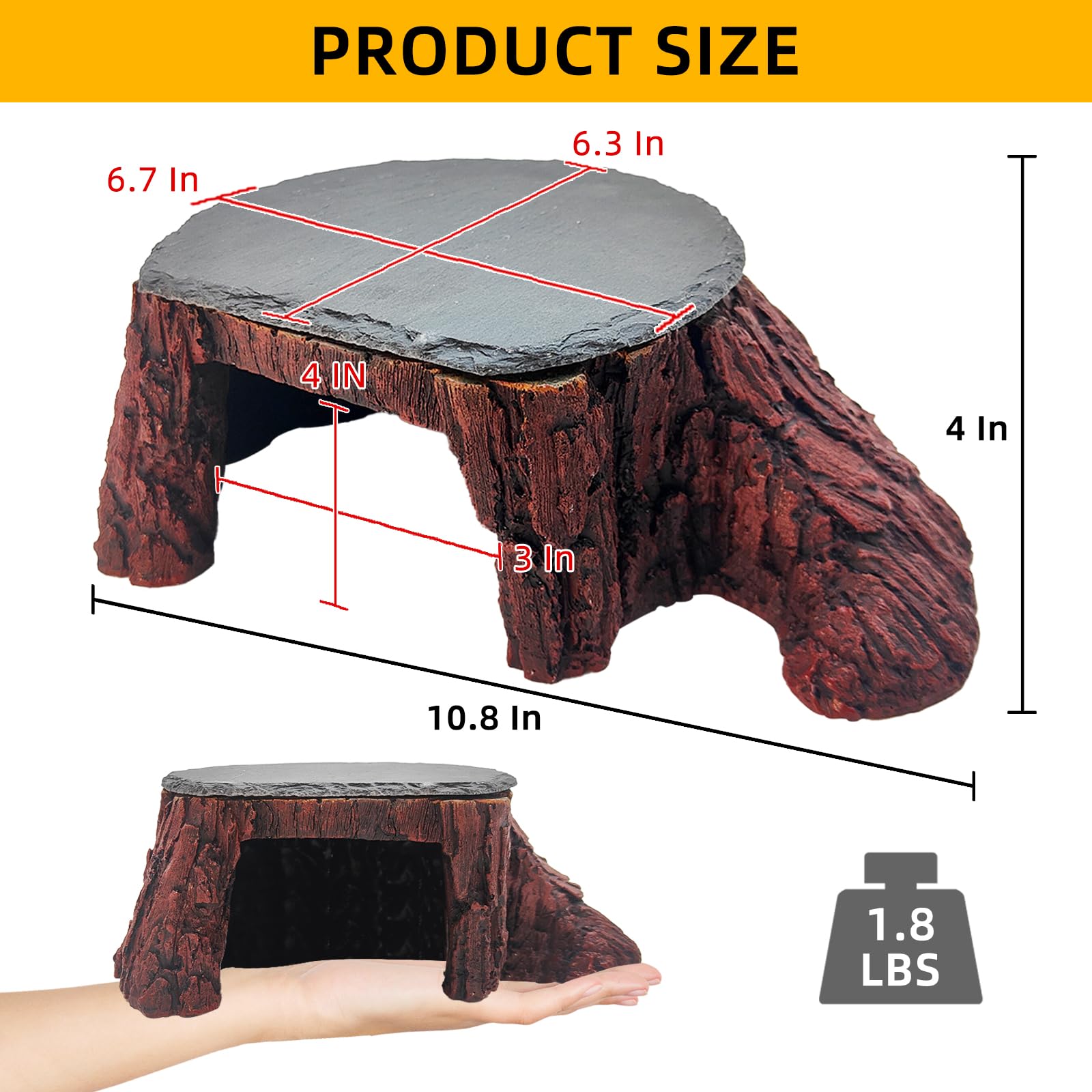 GXSDJ Bearded Dragon Basking Platform, Leopard Gecko Humid Hide, Reptile Hide Cave with Heat Storage Slate Stone, Crested Gecko