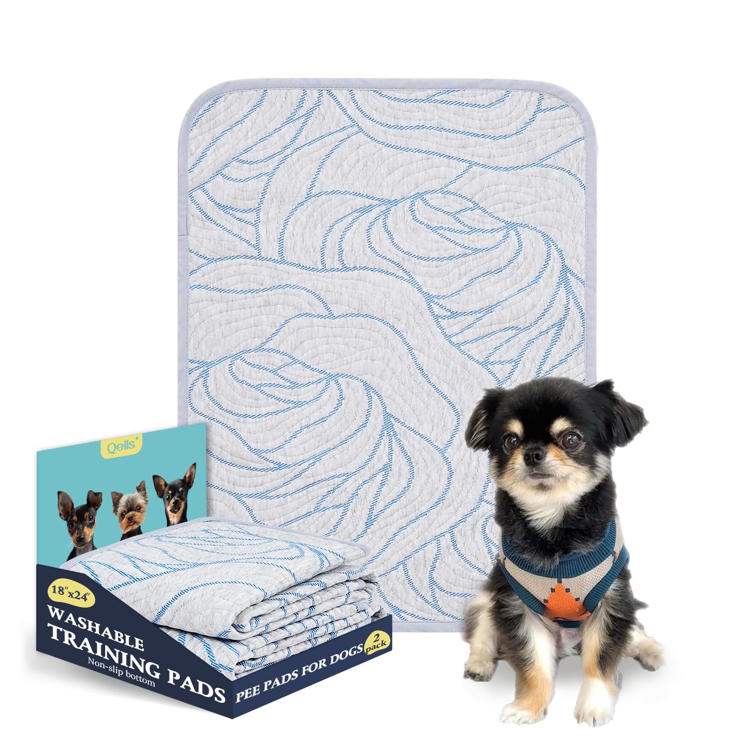 Qeils Reusable Puppy Pads - 2 Pack, 18X24 Inches, Heavy Absorbent, Leakproof Dog Training Pads