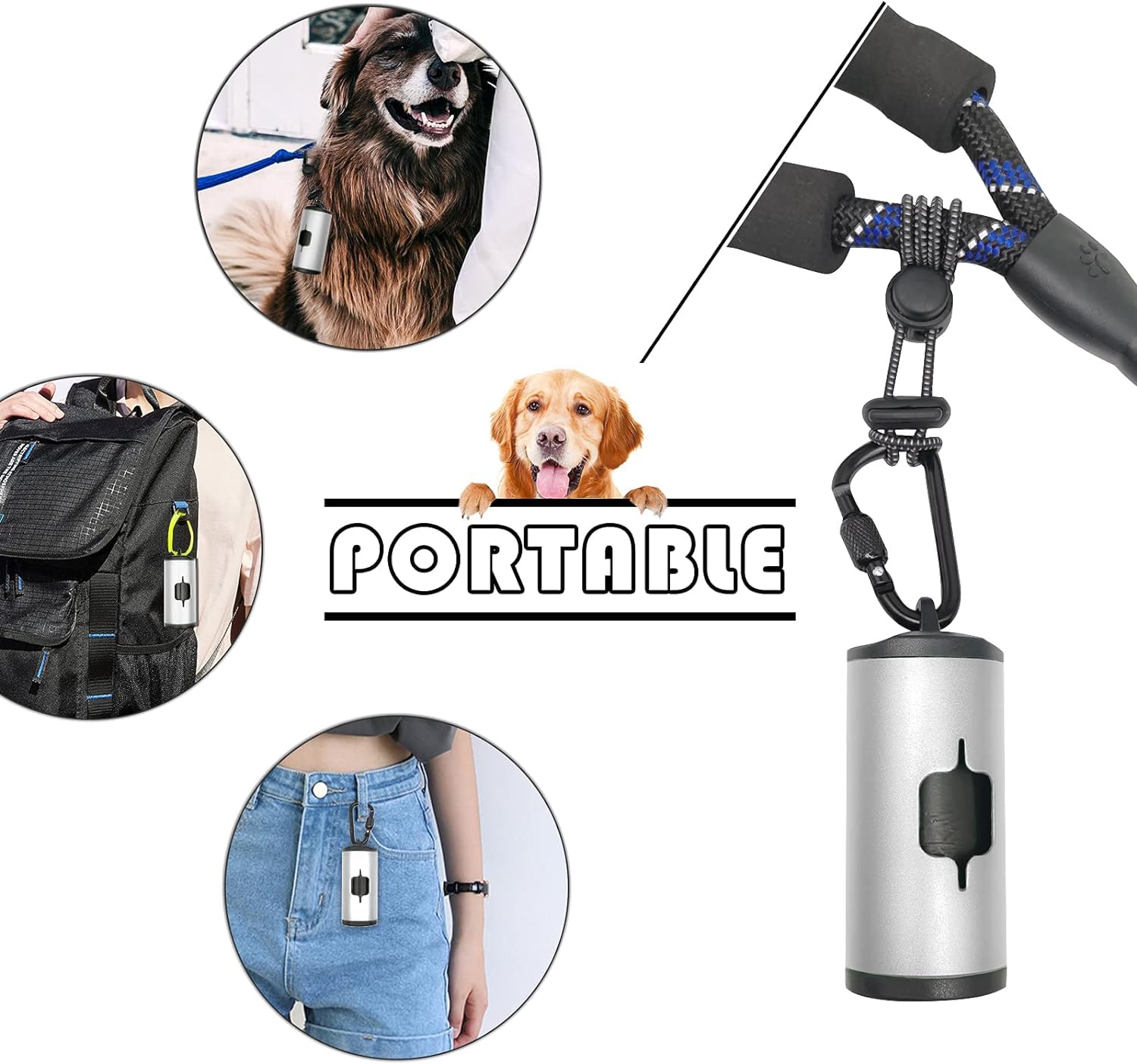 Shaouman Metal Dog Poop Bags Holder Aluminum Poo Bags Dispenser With Pet Waste Bags 3 Leash Clasp And Elastic Rope For Used Bags(1 Holder 135 Bags,Silver)