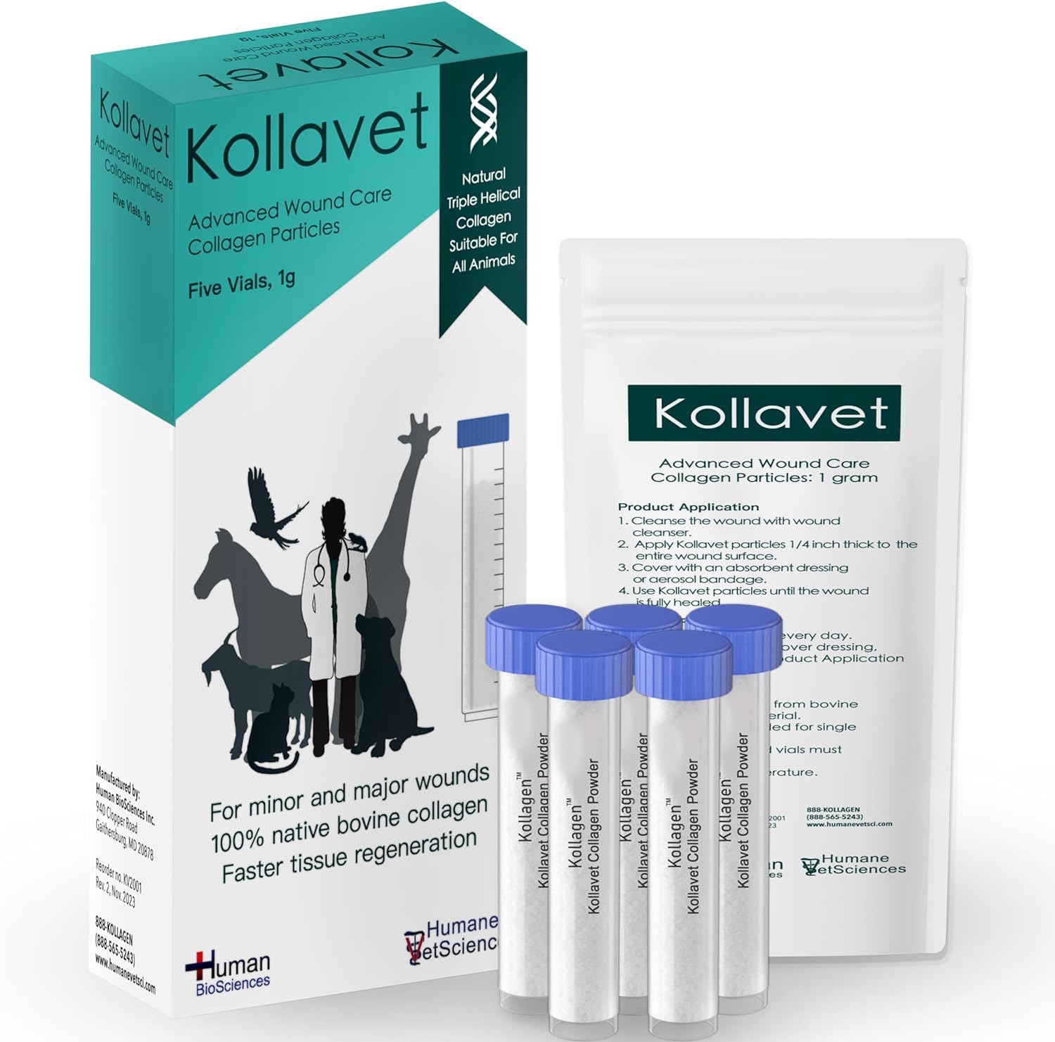 Kollavet Veterinarian-Recommended Animal Wound Care Dressing for Cats, Dogs, Horses, Reptiles, Pets, and Working Animals (1 Gram