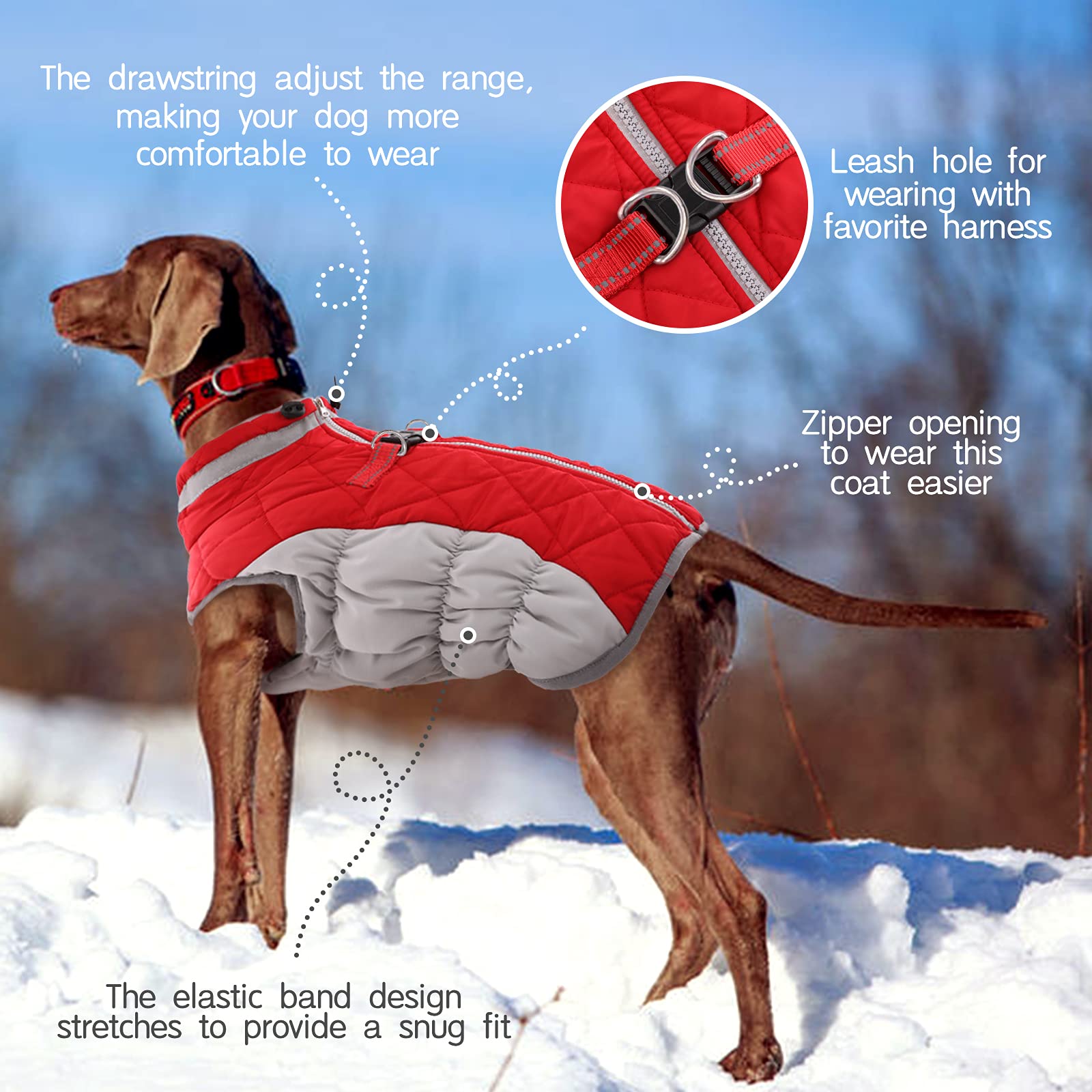Fuamey Dog Winter Coat - Warm Fleece Vest With Built-In Harness, Waterproof Windproof Reflective Snow Jacket For Dogs With Zippe