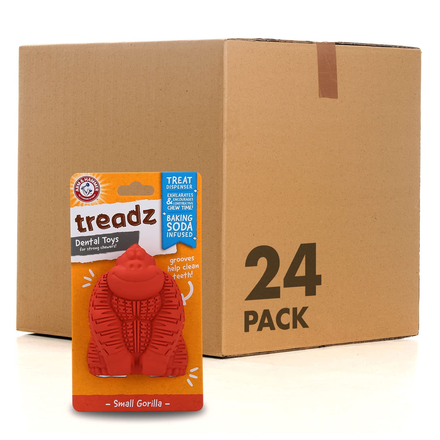 Arm & Hammer For Pets Super Treadz Mini Gorilla Dental Chew Toy For Dogs, 24 Pack | Dog Dental Chew Toys Reduce Plaque & Tartar Buildup Without Brushing | For Dogs Up To 25 Lbs