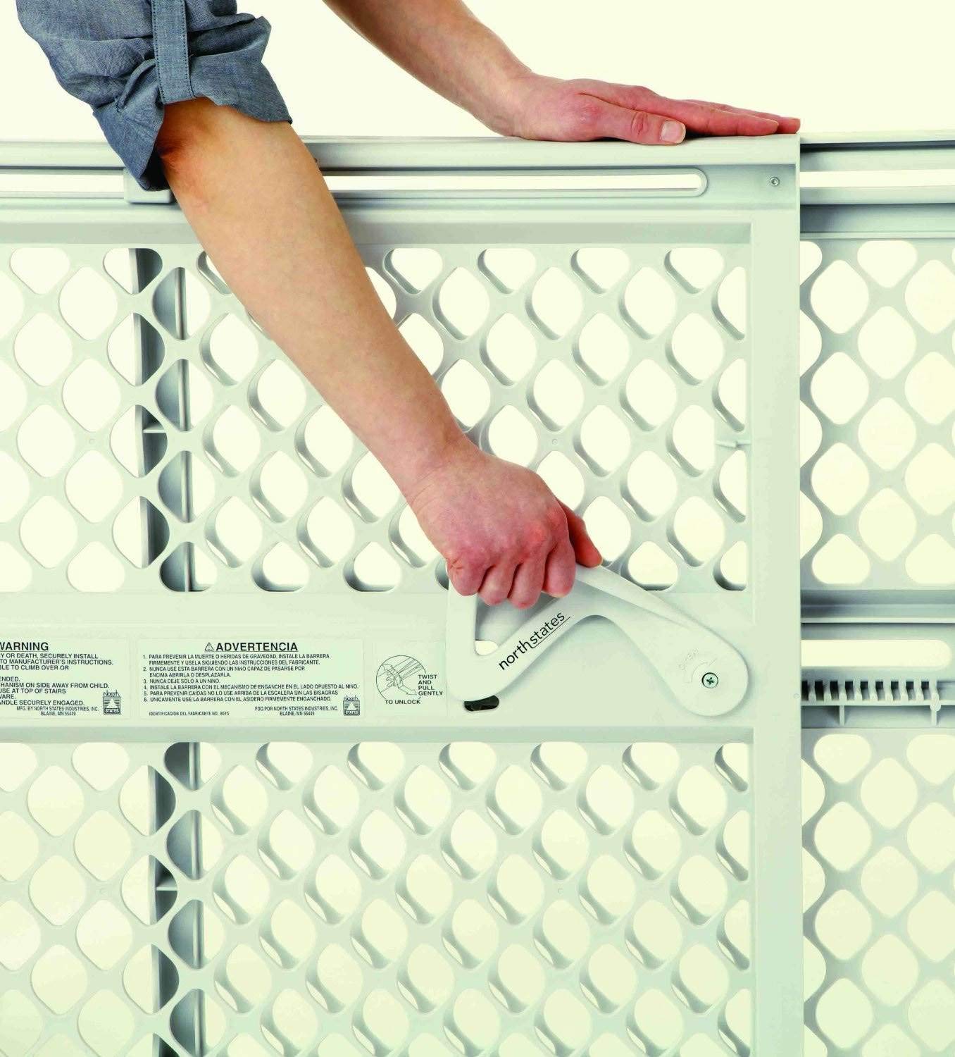 Toddleroo By North States Supergate Ergo Child Gate, Baby Gate For Stairs And Doorways. Includes Wall Cups. Pressure Or Hardware Mount. Made In Usa. (26' Tall, Ivory)