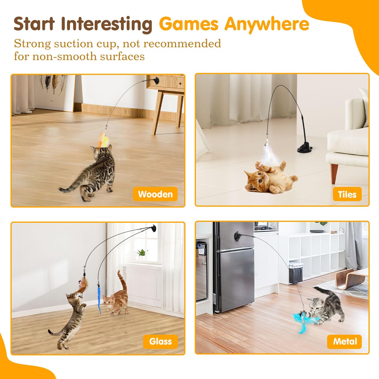Pawaboo Cat Feather Toys, Interactive Cat Wand Toy With 2-Slot Super Suction Cup, Detachable 2 Pcs Spring Cat Wand & 7 Pcs Cat T