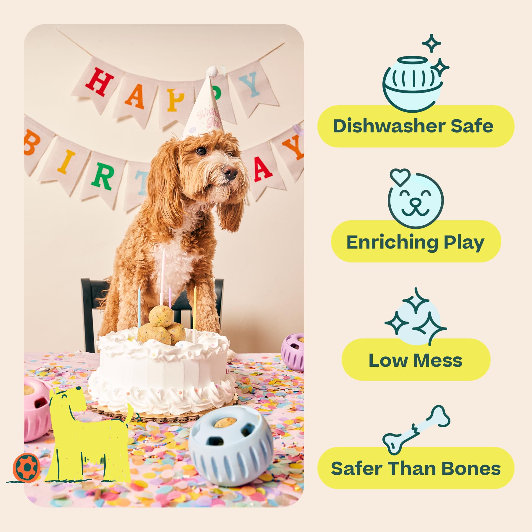 WOOF Party Pupsicle - Long-Lasting Interactive Dog Toys for Boredom - Low-Mess Design - Birthday Gifts for Dogs - XL Dog Toys -
