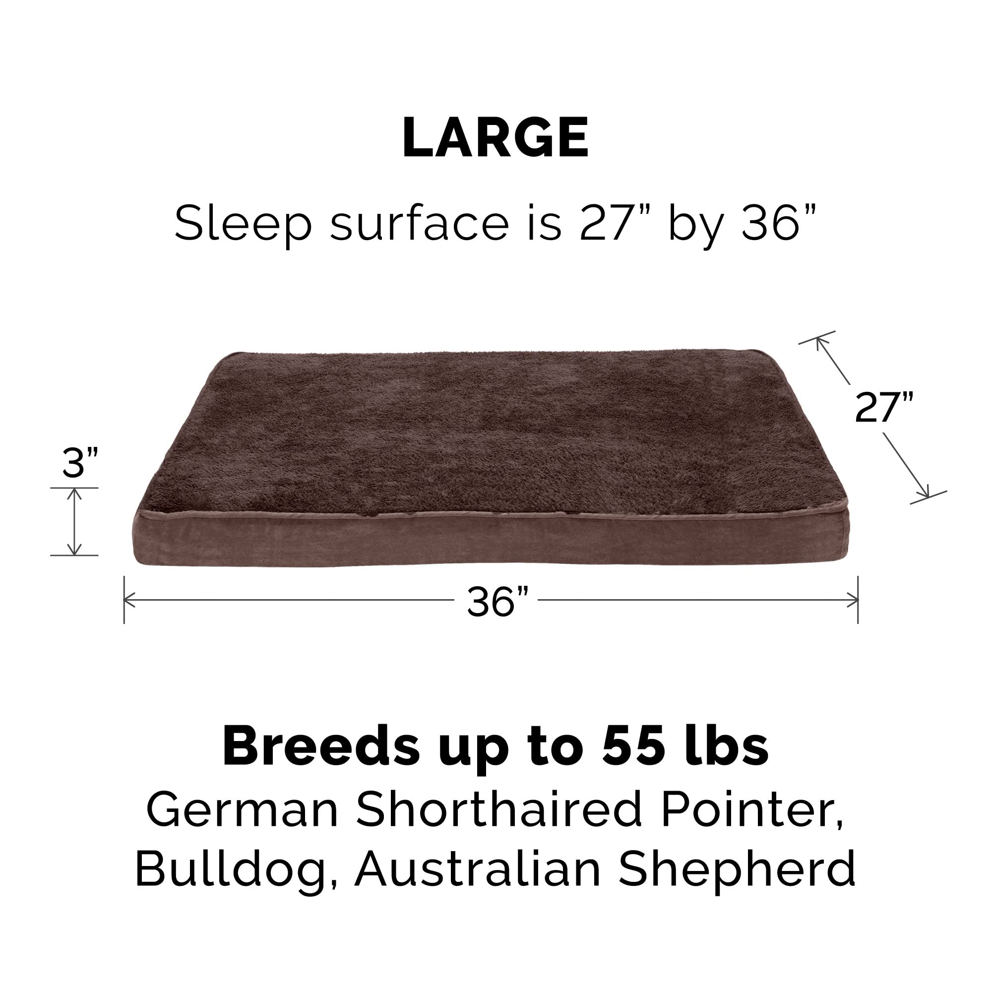 Furhaven Orthopedic Dog Bed For Large Dogs W/ Removable Washable Cover, For Dogs Up To 125 Lbs - Terry & Suede Mattress - Espres