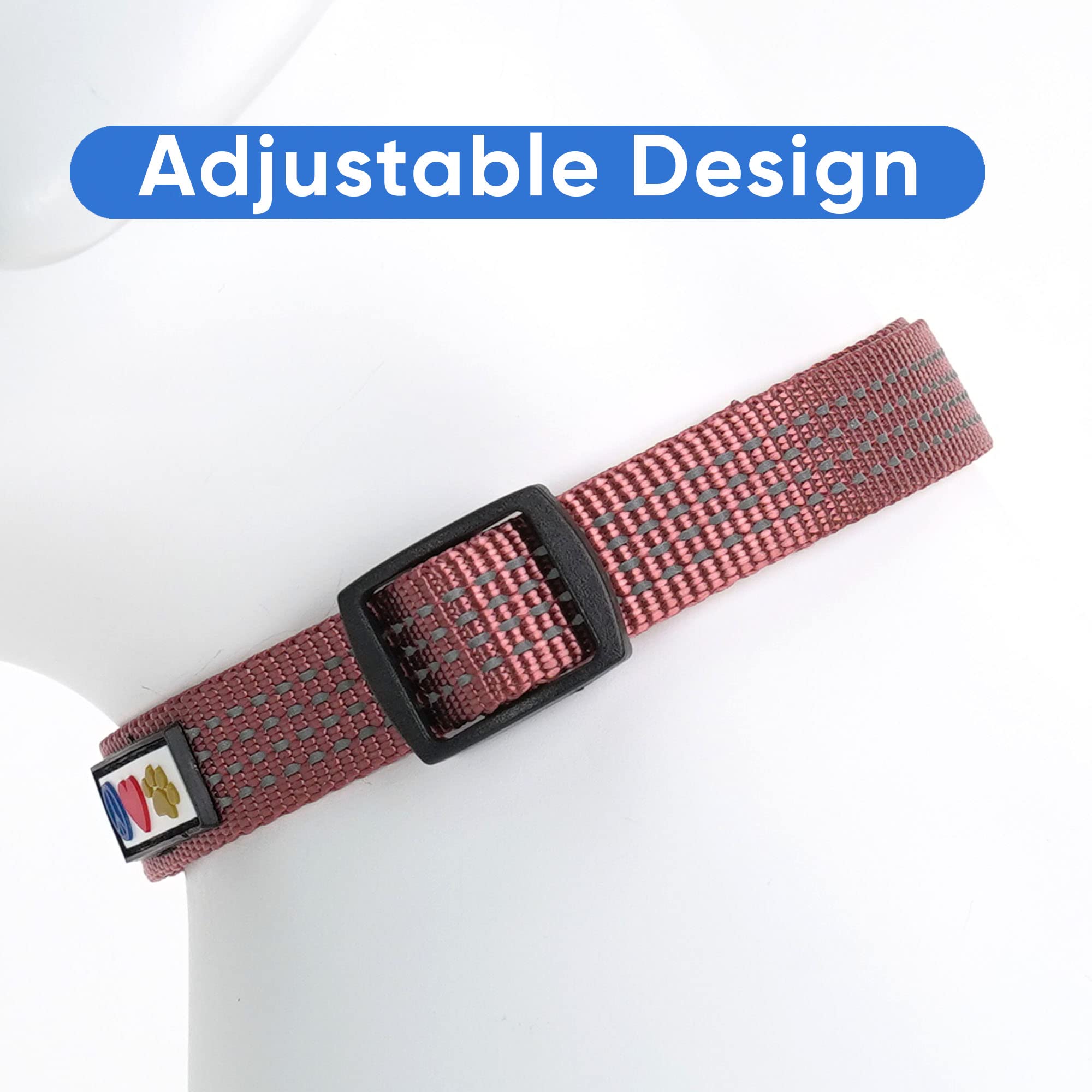 Pawtitas Reflective Dog Collar With Stitching Reflective Thread | Reflective Dog Collar With Buckle Adjustable And Better Training Great Collar For Extra Small Dogs - Marsala Collar