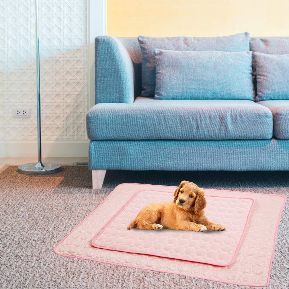 Meilimiyu Washable Dog Cooling Mat Ice Silk Pet Self Cooling Pad Blanket (28X22 In, Pink)