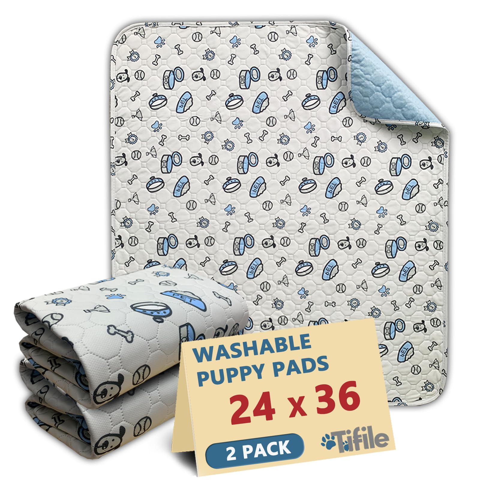 Washable Pee Pads For Dogs, 2 Pack Reusable Puppy Pads, Absorbent Whelping With Bone Print, Non-Slip Waterproof Pet Training For