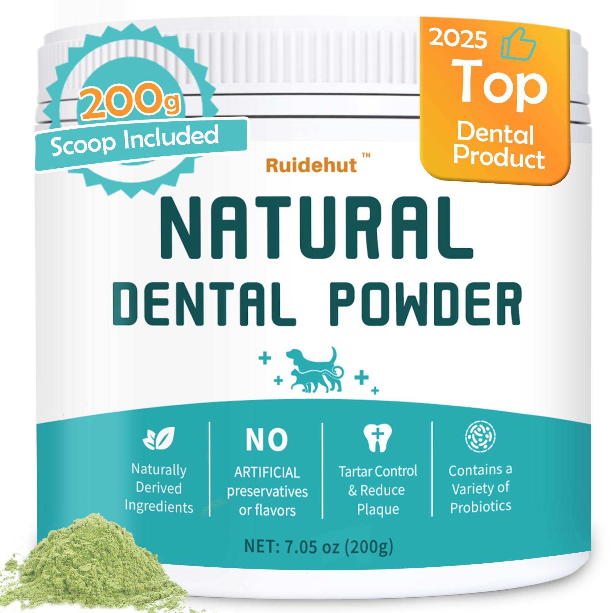 Natural Dog Dental Powder - Teeth Cleaning Powder - Removes Plaque and Tartar - Breath Freshener - Contains Probiotics to Fight 