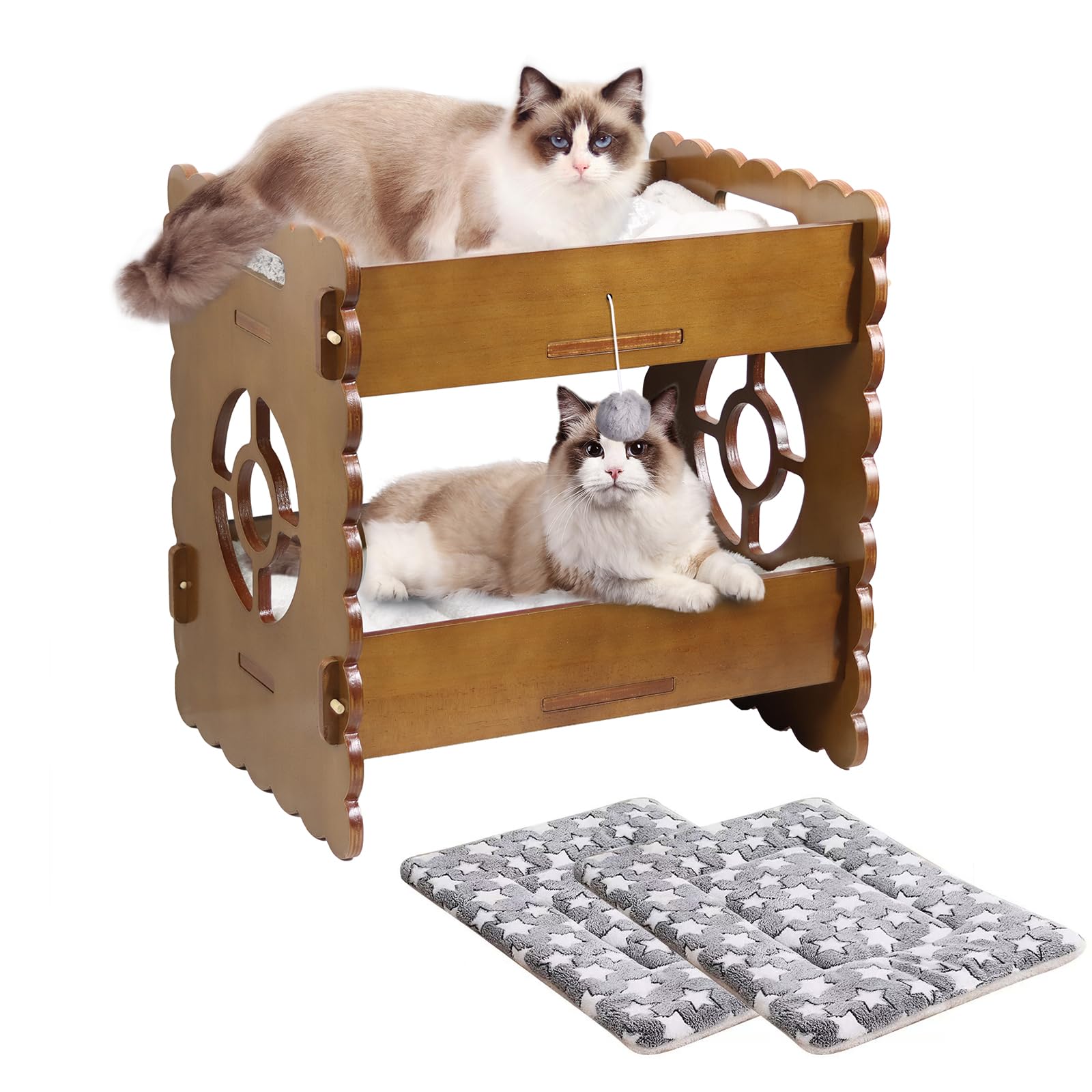 Ankuliy Wooden Cat Bed,Elevated Cat Bed Furniture,Cat Bunk Beds For 2 Indoor Cats,Wood Cat Condo With Mattress,Protect Cat'S Hip