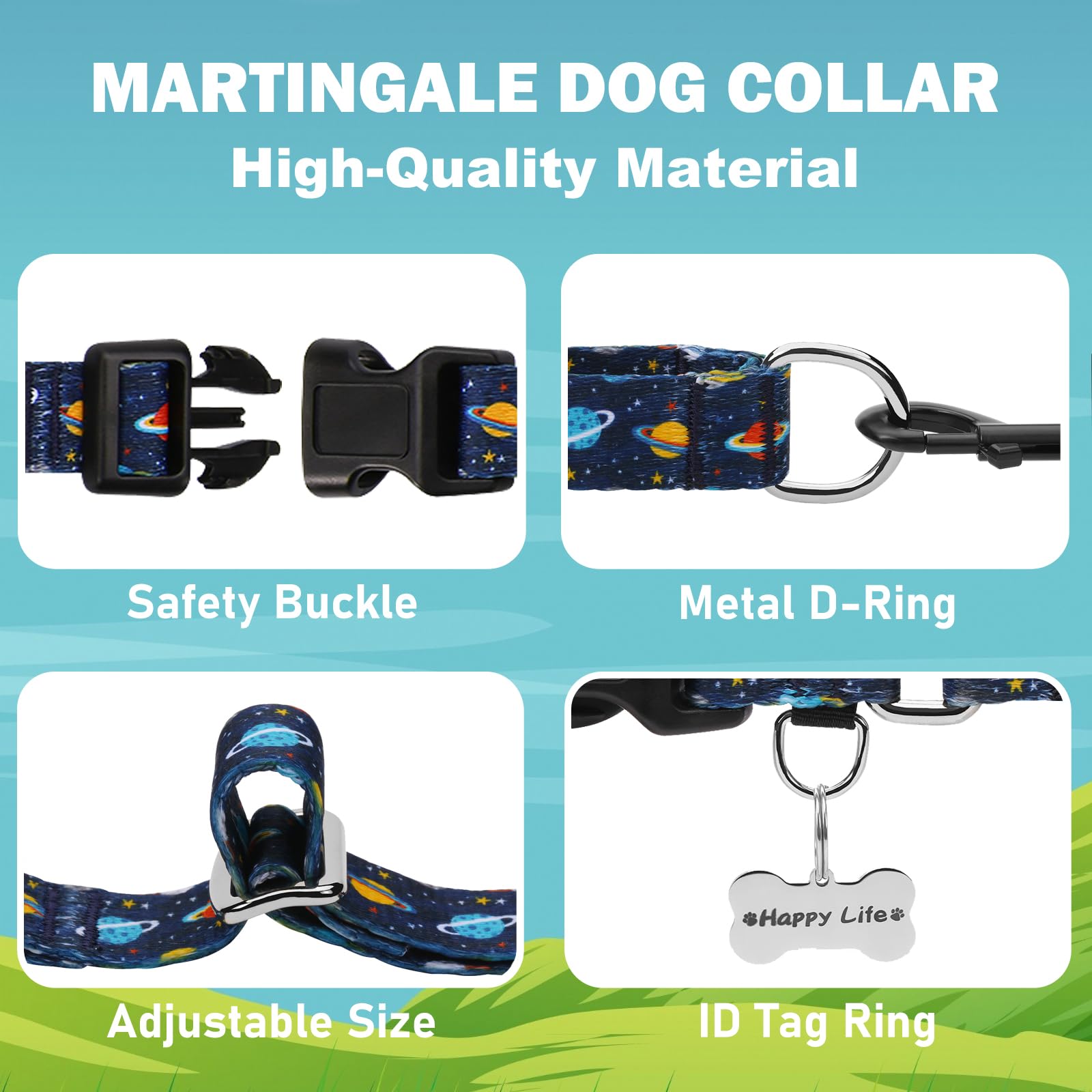 Fidohug Martingale Dog Collars With Buckle No Slip Training Boy Dog Collar For Small Dogs (Blue Space, Small)