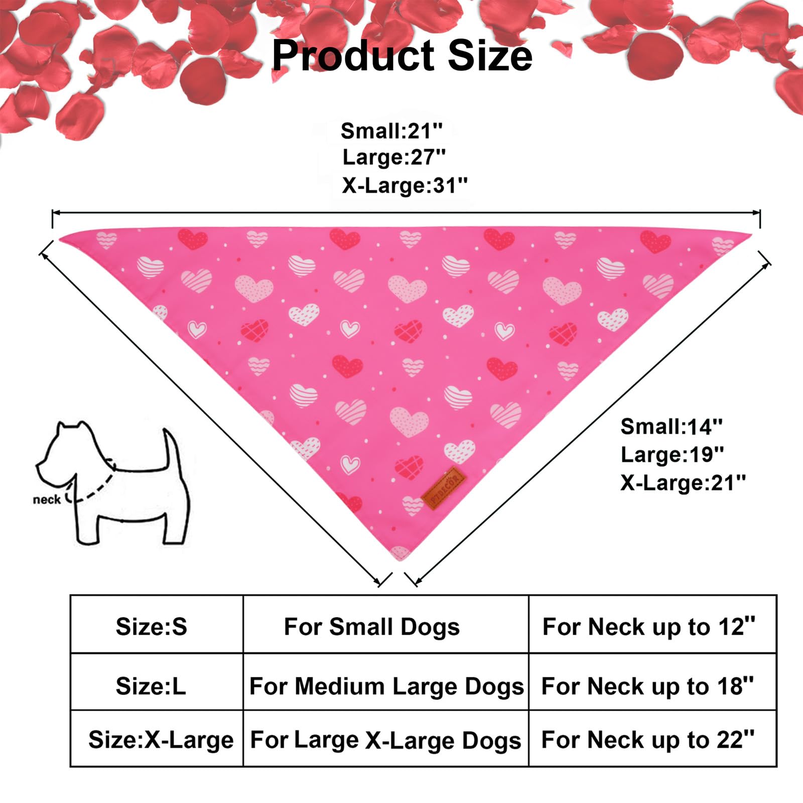 Ptdecor Valentine Dog Bandana,Bule And Pink Love Heart Design Reversible Dog Scarf, Triangle Valentine Bandanas For X-Large Pets