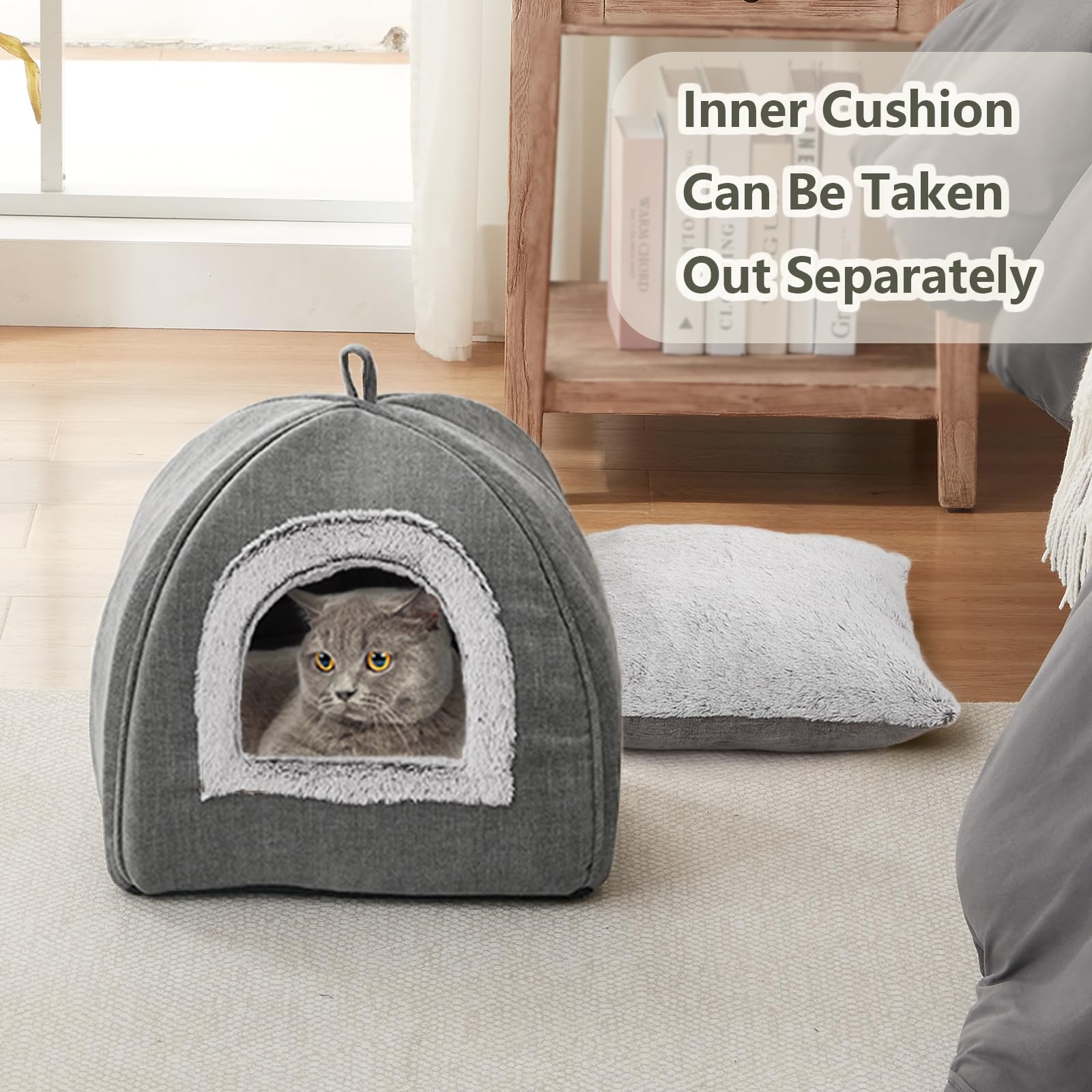 Cat Beds Cave-Cat Beds for Indoor Cats,Kittens and Small Pets,Soft and Warm Cat Tent Bed,Cat House,Cat Teepee,Foldable and Washa
