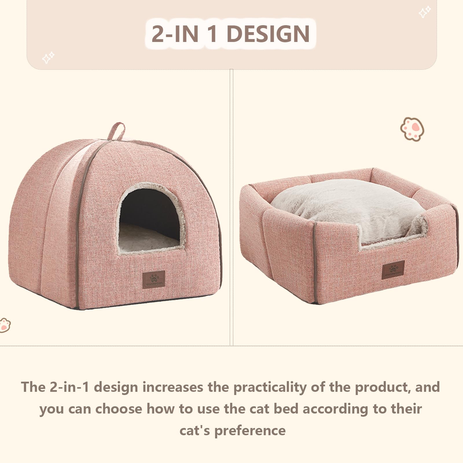 Cat Bed for Indoor Cats - Cat Cave Bed Cat House Cat Tent with Removable Washable Cushioned Pillow, Soft and Self Kitten beds,Ca