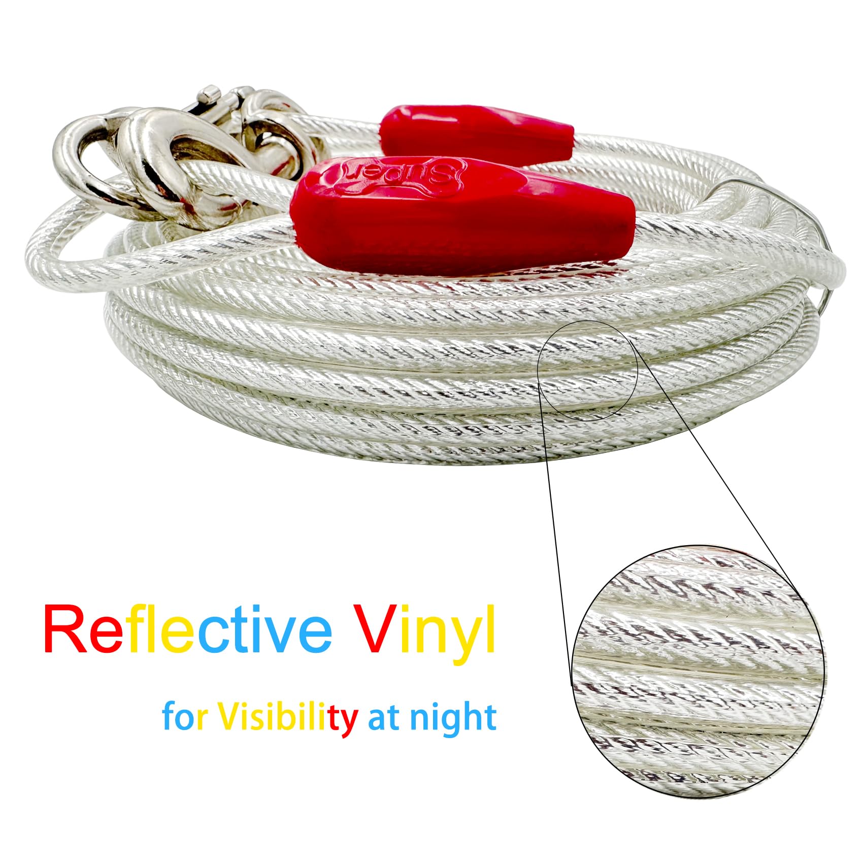 Petest 40Ft Reflective Tie-Out Cable For Super Dogs Up To 250 Pounds