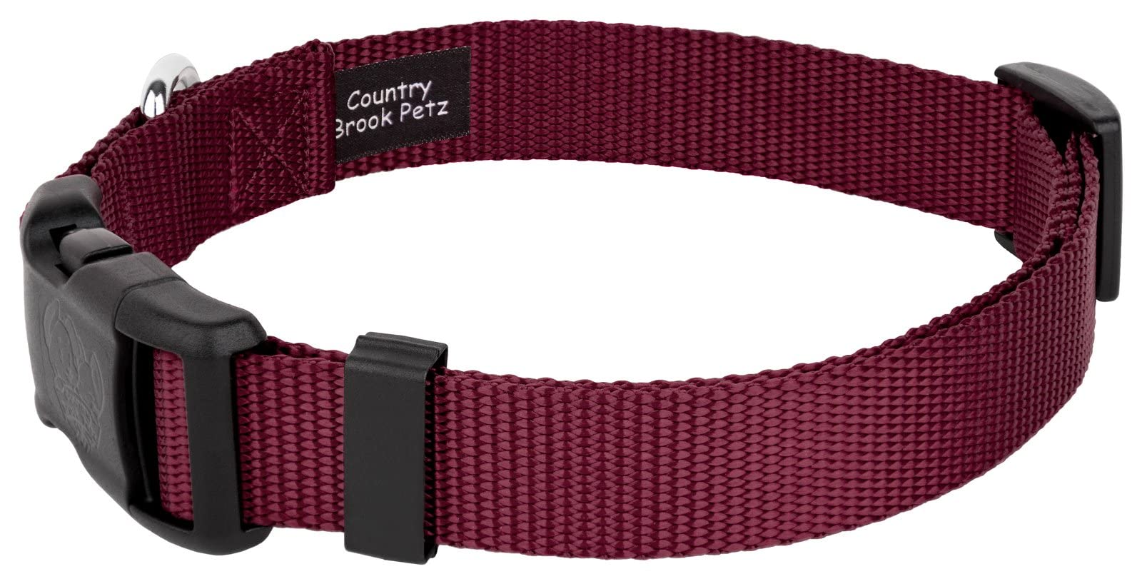 Country Brook Petz - 30+ Vibrant Colors - American Made Deluxe Nylon Dog Collar With Buckle (Medium, 3/4 Inch Wide, Burgundy)