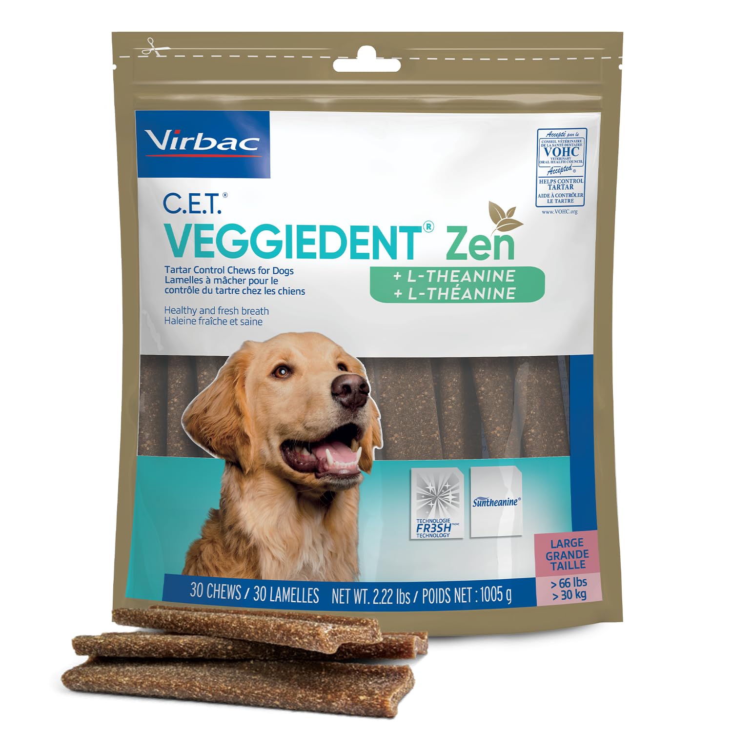 Virbac C.E.T. VEGGIEDENT Zen Tartar Control Chews for Dogs - Large