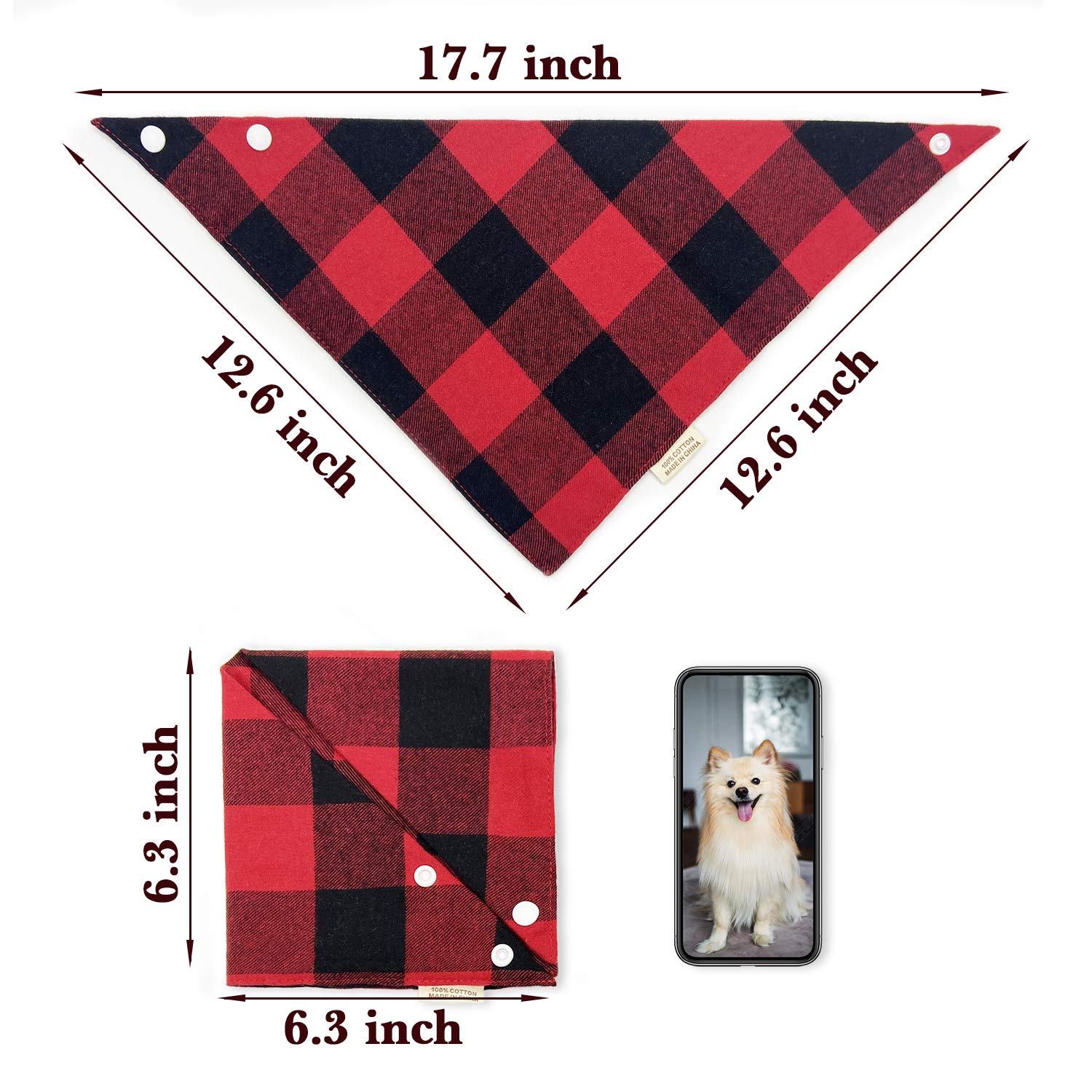 5Pcs Dog Bandanas With Button - Thick Triangle Bibs Dual Layer Soft Cotton Scarves For Small Medium Boy Girl Puppy Cat Pet Baby